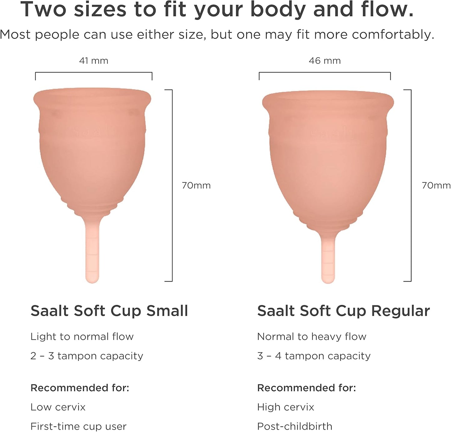 Saalt Soft Menstrual Cup – Reusable Period Cup – Made for Comfortable, Leak-Free Protection Up to 12 Hours – BPA & Latex Free – Includes Cup & Carry Bag (Small, Desert Blush)