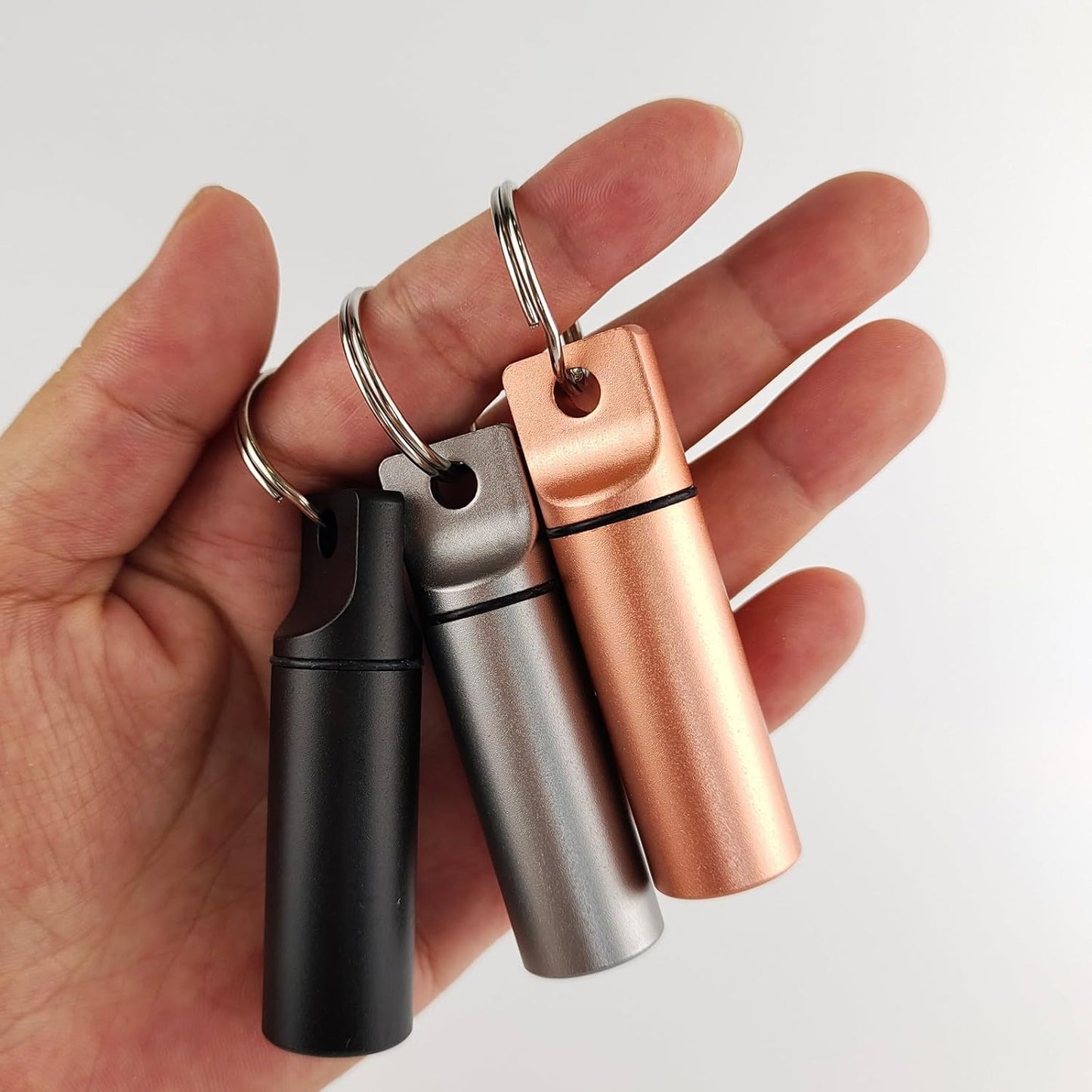 Small Pill Organizer Box Waterproof Keychain Pill Holder Portable Travel Pill Container Metal Case with Keyring for Outdoor Camping Travel