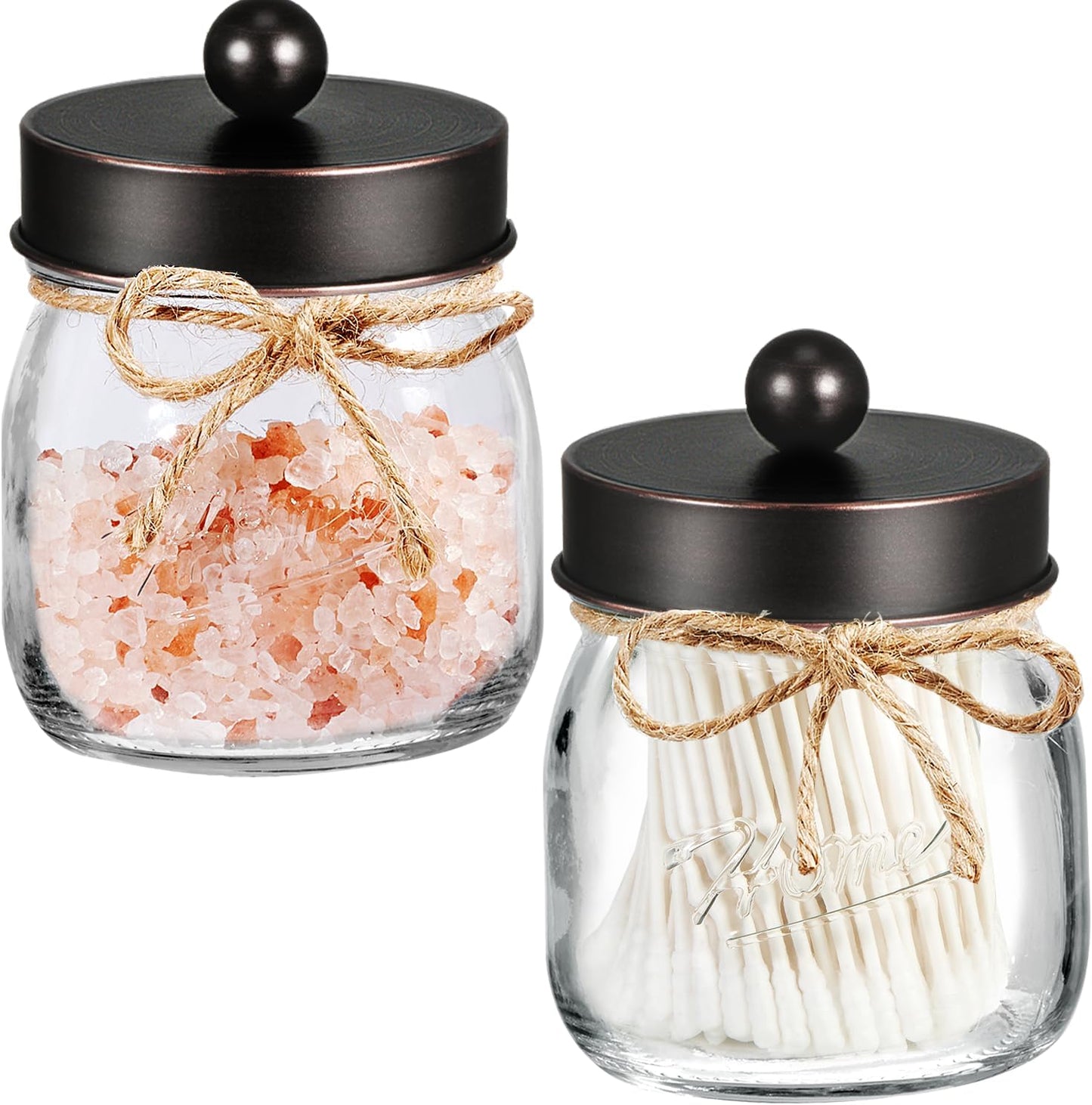 SheeChung Bathroom Decor, Bathroom Organizers and Storage, Qtip Holder, Vanity Decor, Cute Mason Jars for Cotton Swabs, Balls, Cotton Pads, Floss Picks (Oil Rubbed Bronze, 2 Pack)