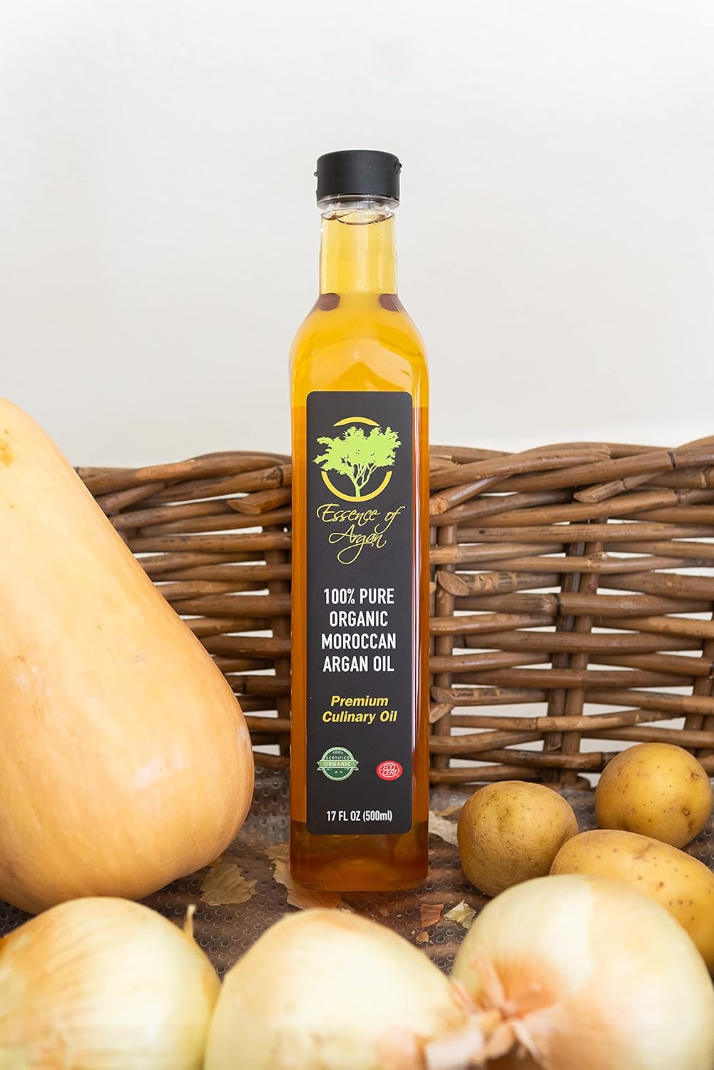 Essence of Argan Organic Edible Moroccan Argan Oil for Cooking 17 Ounces - USDA Approved, Eco-Certified Organic Argan Oil with Rich Nutrients - Premium Culinary Oil & Keto Dressing with Toasted Nutty Flavor