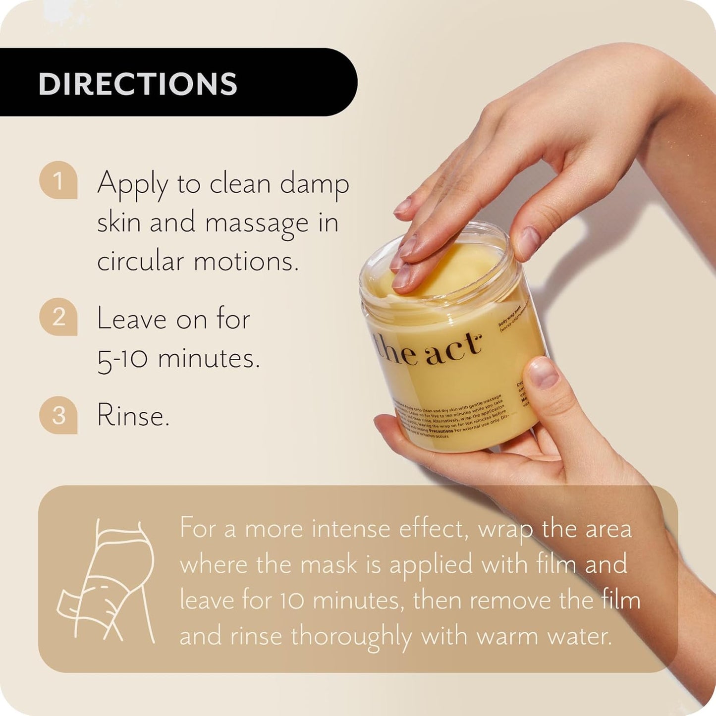 The Act Body Hot Wrap Mask - Firming and Hydrating Body Mask & Wrap for Thighs and Legs, Smooth Skin Effect with Warming & Cooling Sensation, Hot Cream, Self-Care Gift, 8.8 oz