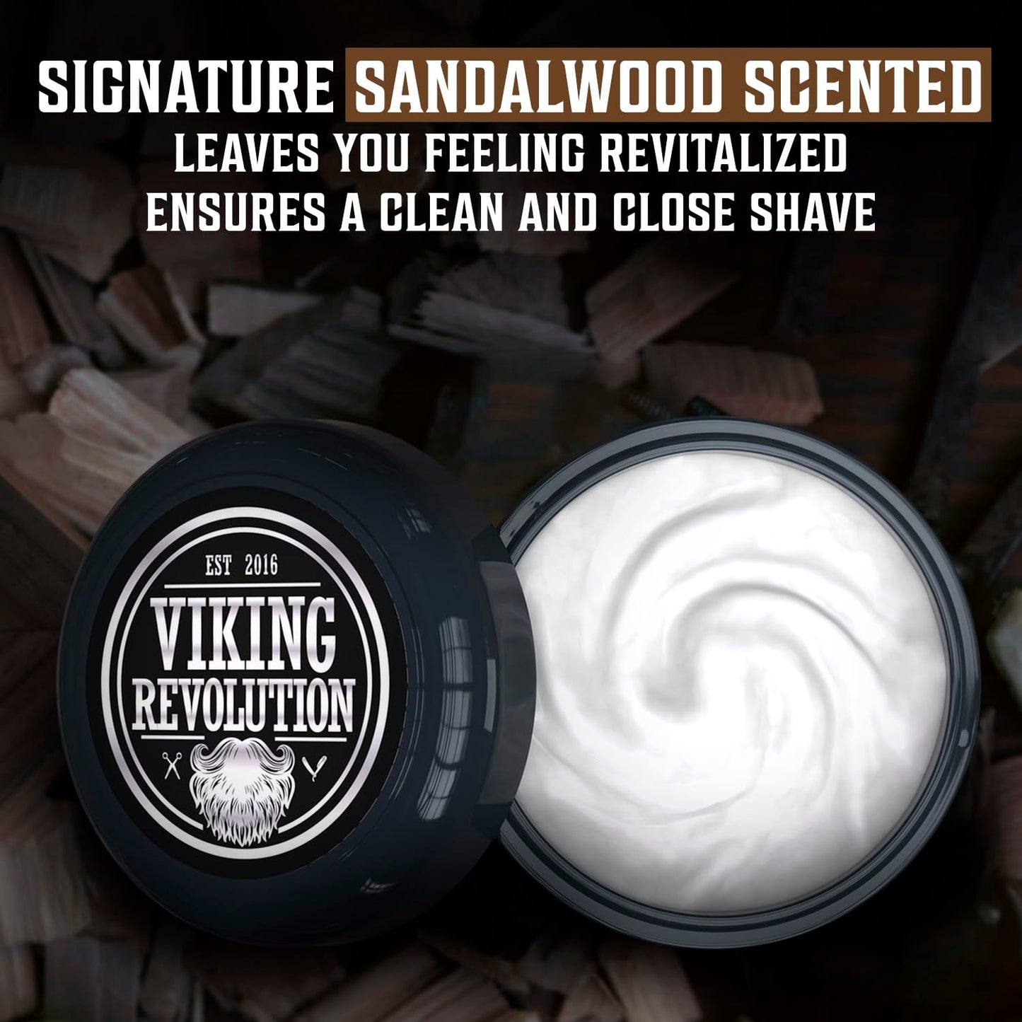 Viking Revolution Luxury Shaving Cream for Men- Sandalwood Scent - Soft, Smooth & Silky Shaving Soap - Rich Lather for the Smoothest Shave - 5.3oz