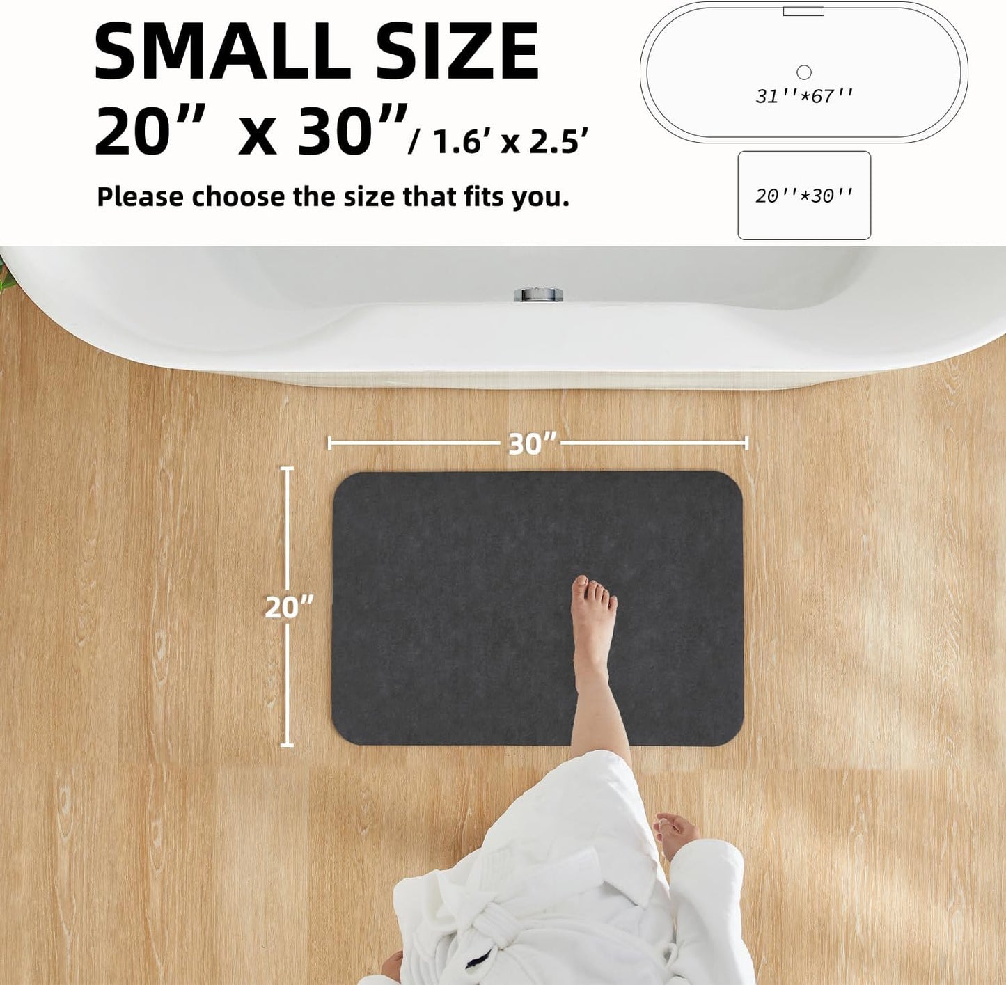 Bath Mat, Bathroom Rugs Non Slip Washable Thin Absorbent Quick Dry Bath Mat Fits Under Door Bathroom Floor Mat Perfect for Bath, Shower, or Sink 20"x30" Dark Grey