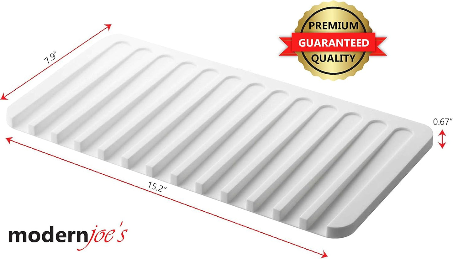 Self-Draining 2 in 1 Silicone Drying Mat and Trivet by Modern Joe's. Premium Space Saving Dish and Glassware Silicone Mat. Made from Food-grade, Dish Washer Safe and Heat Resistant (White)