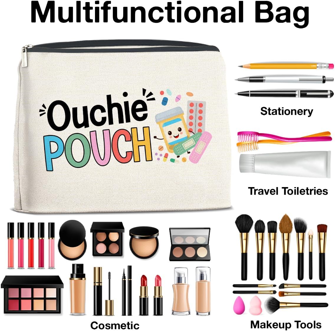 Cute Ouchie Pouch Meds Makeup Bag Gifts for Women Medicine Storage Cosmetic Bag Zipper Pouch
