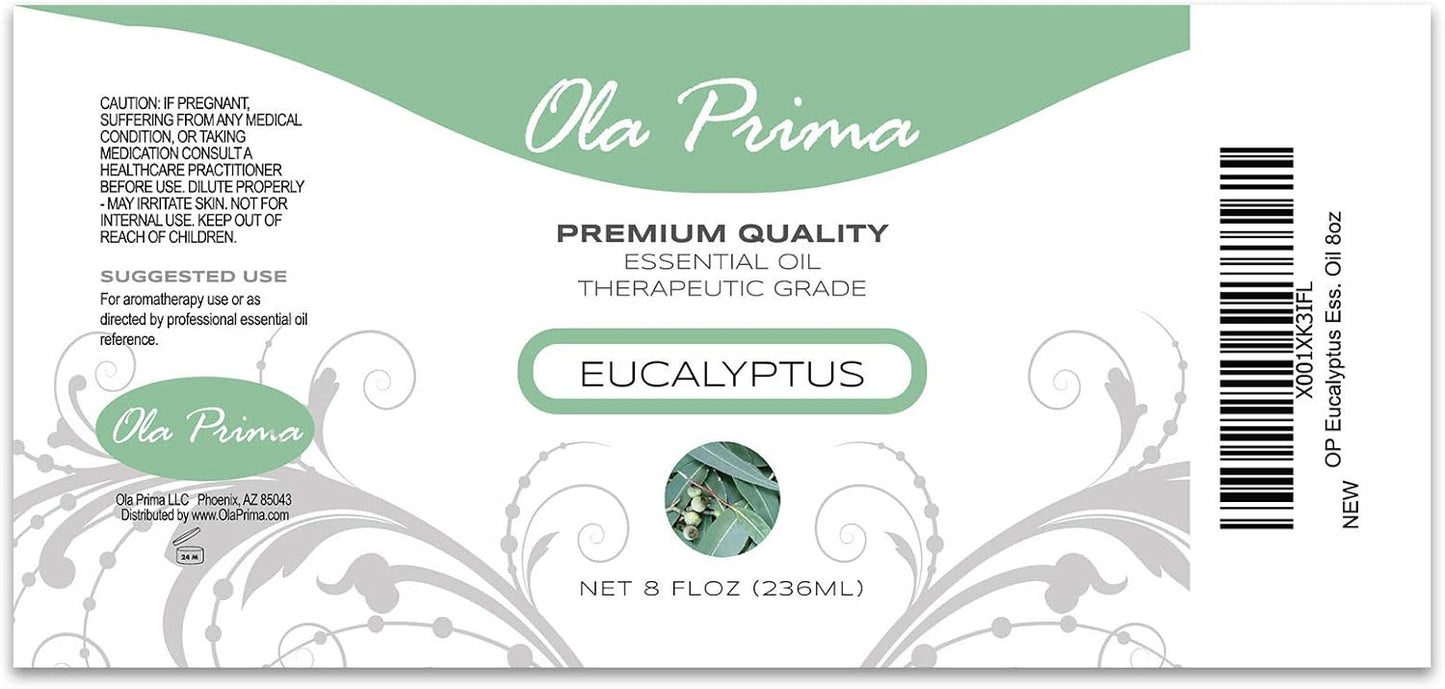 Ola Prima Eucalyptus Essential Oil 8 Fluid Ounces – Pure Therapeutic Grade Eucalyptus Oil for Aromatherapy