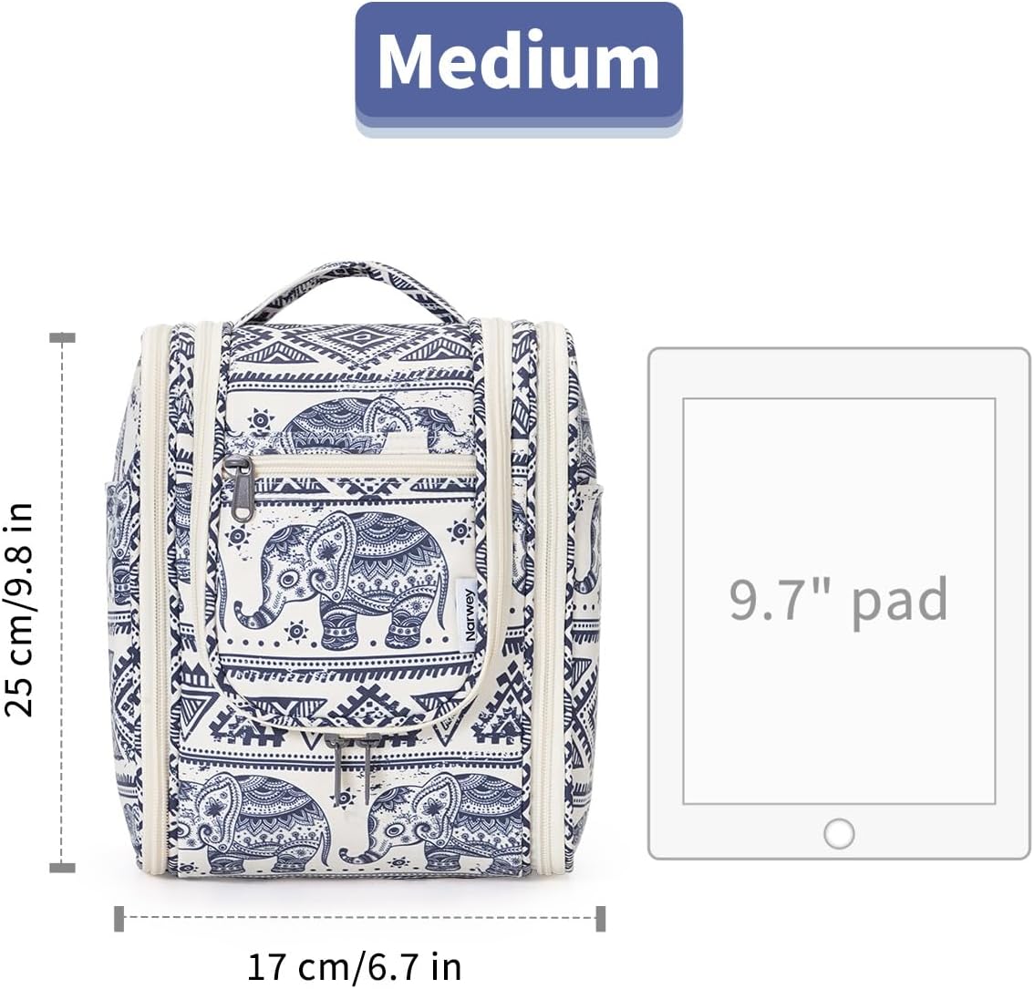Narwey Small Hanging Toiletry Bag Women Travel Makeup Bag Organizer Toiletries Bag for Travel Size Essentials Accessories Cosmetics (Medium, Elephant)