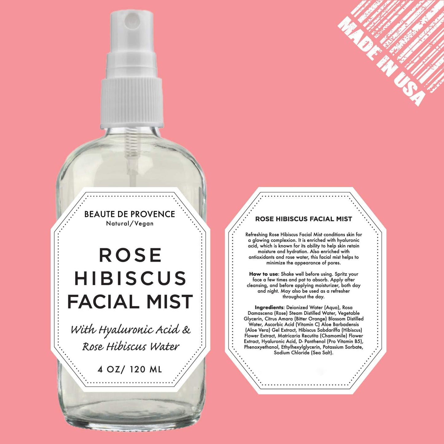 Rose Water Spray for Face & Body Refreshment with Moisturizing Hyaluronic Acid and Hibiscus water | Instant Hydration, Cooling, Calming & Conditioning (8 FL OZ)