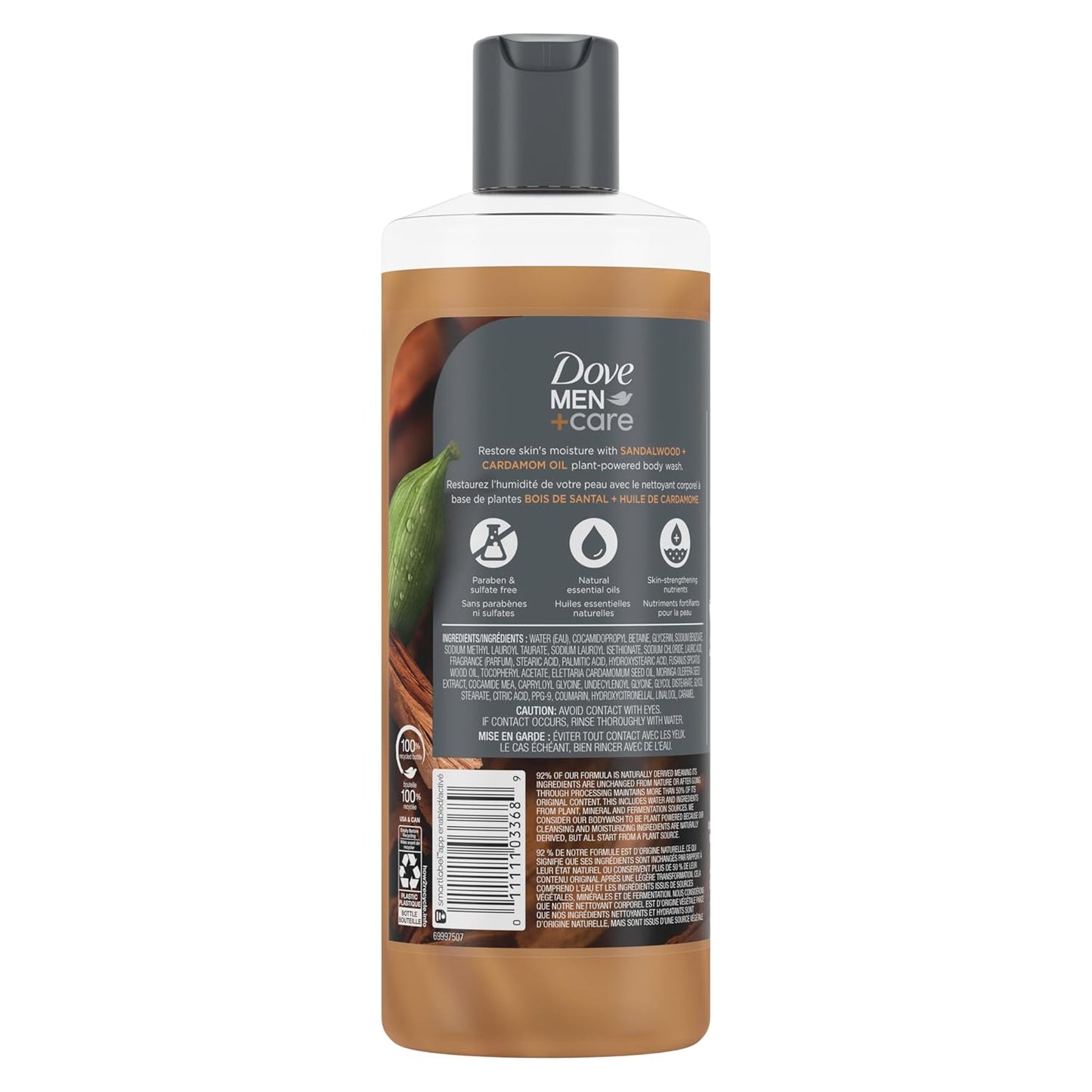 Dove Men+Care Body Wash Sandalwood + Cardamom Oil 4 Count to Rebuild Skin in the Shower with Plant-Based Cleansers and Moisturizers 18 oz