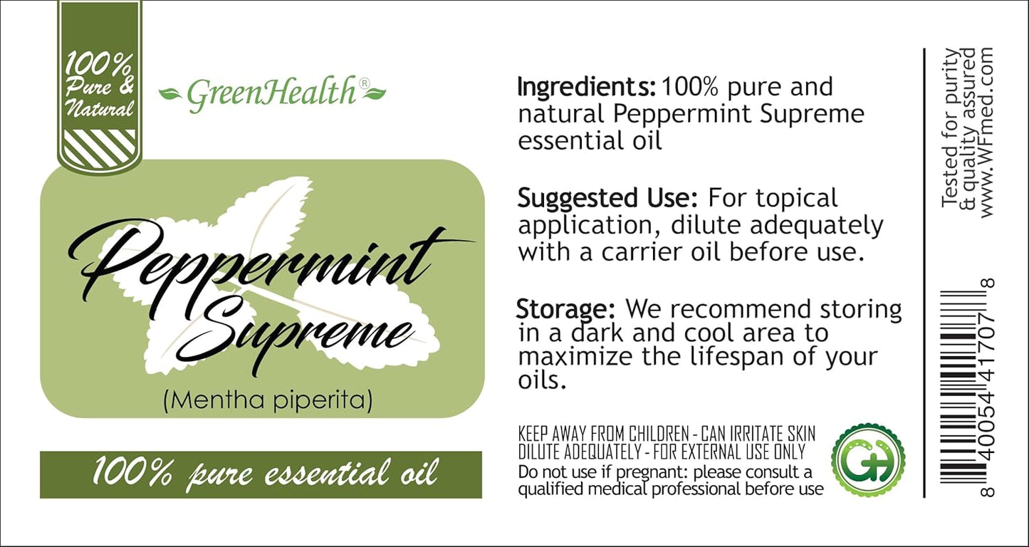 Peppermint Essential Oil – 100% Pure Mentha Piperita – GreenHealth – 8 fl oz (237 ml) Aluminum Bottle with Plug Cap – Aromatherapy, Diffusers, DIY, Candles, Fresh Home Scent