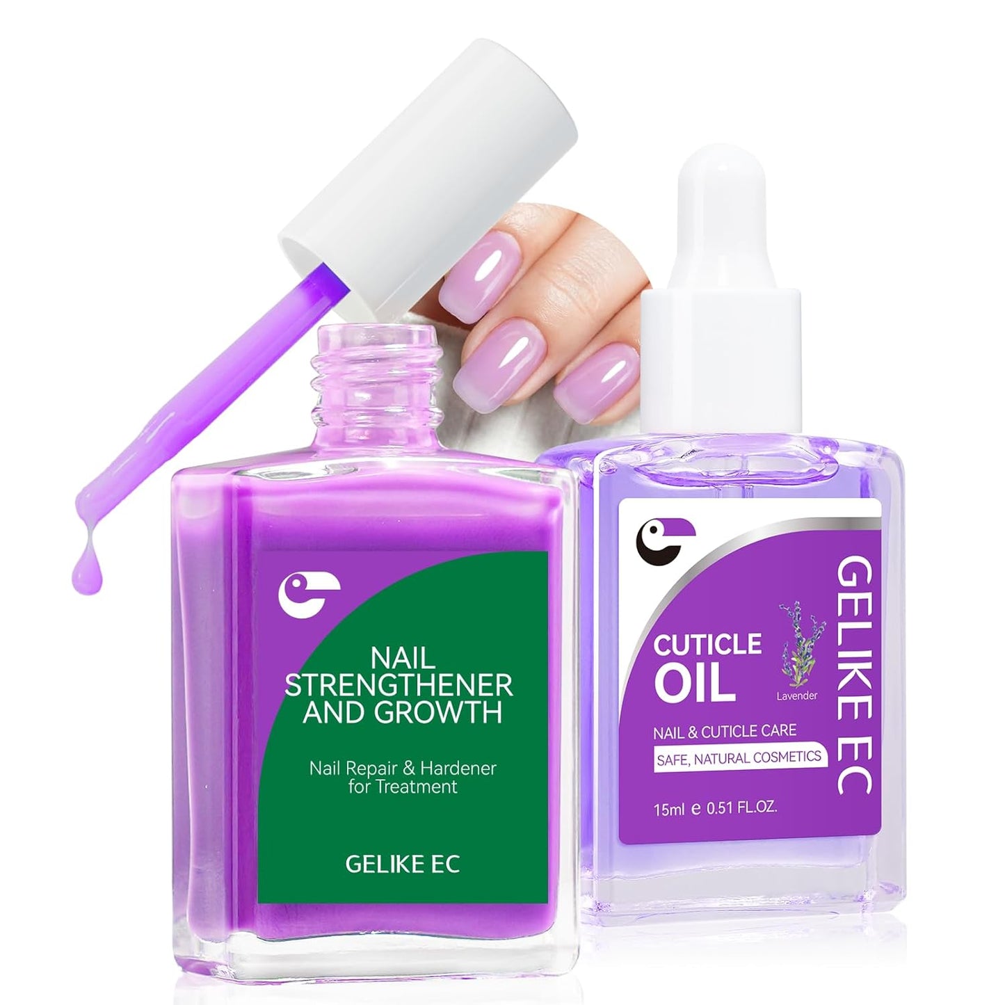 Gelike EC Nail Kit for Beginners: Purple Easy-Use nail polish strengthener & Lavender Oil for Thin Weak Nails - for Stress Relief - Repair Split Nails - Spa & Night Care Routine