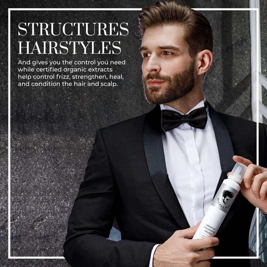 Avenue Man Argan Oil Mousse - Thickening & Volumizing Mousse for Men - Strong Hold, Frizz Control & Humidity Resistance - Herbal-Infused Mens Hair Foam - Long-Lasting Hair Mousse for Men (6.0 oz)