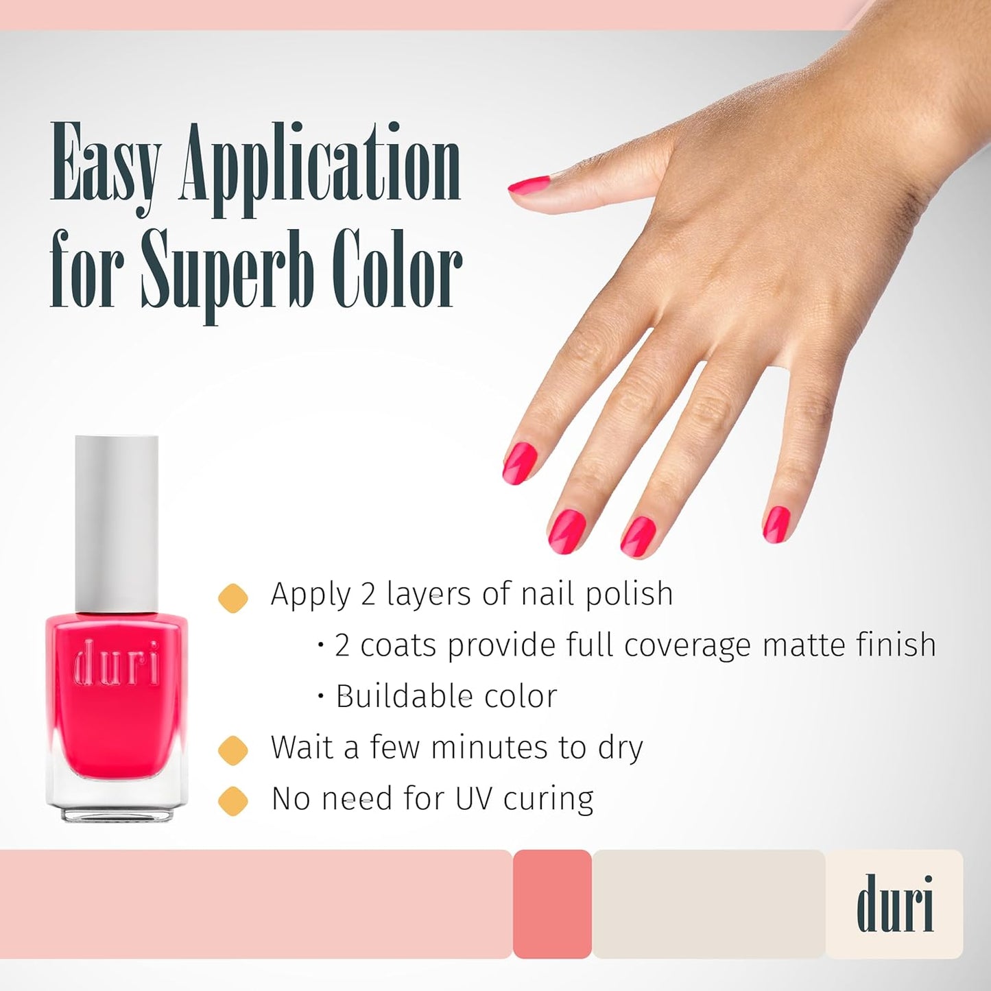 duri 151N Passion - Neon Hot Pink Nail Polish, Matte Finish, Quick Drying, 0.45 Fl Oz