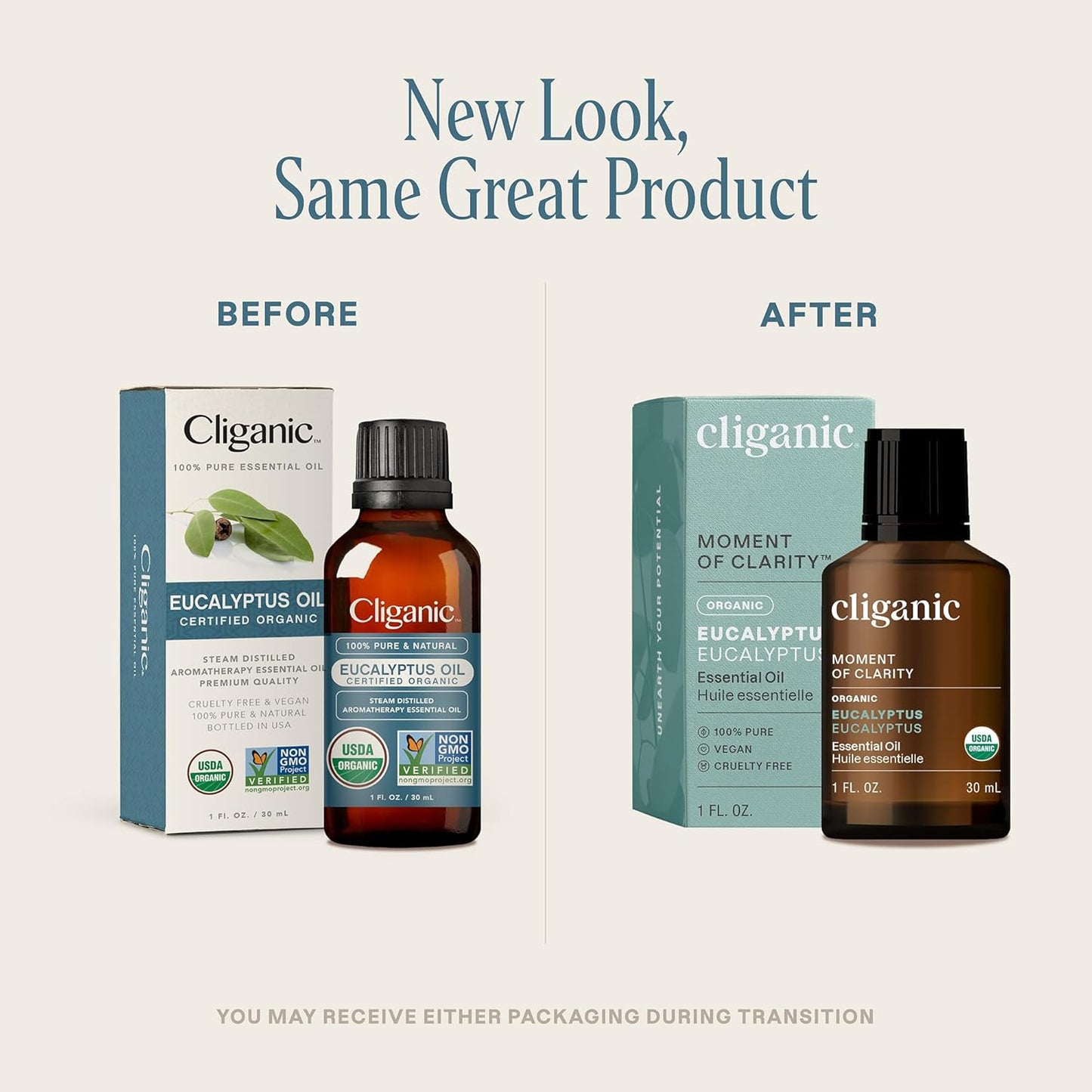 Cliganic Organic Eucalyptus Essential Oil, 100% Pure | Natural Aromatherapy Oil for Diffuser Steam Distilled | Non-GMO Verified (Packaging May Vary)