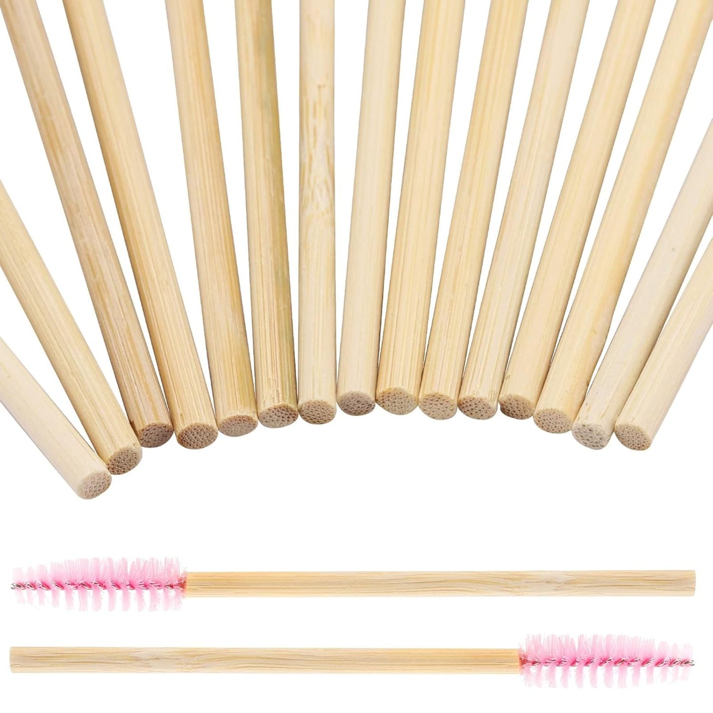Tbestmax 300 Disposable Mascara Wands Eyelash Brush Spoolies for Eye Lash Extension Eyebrow Bamboo Stick Pink