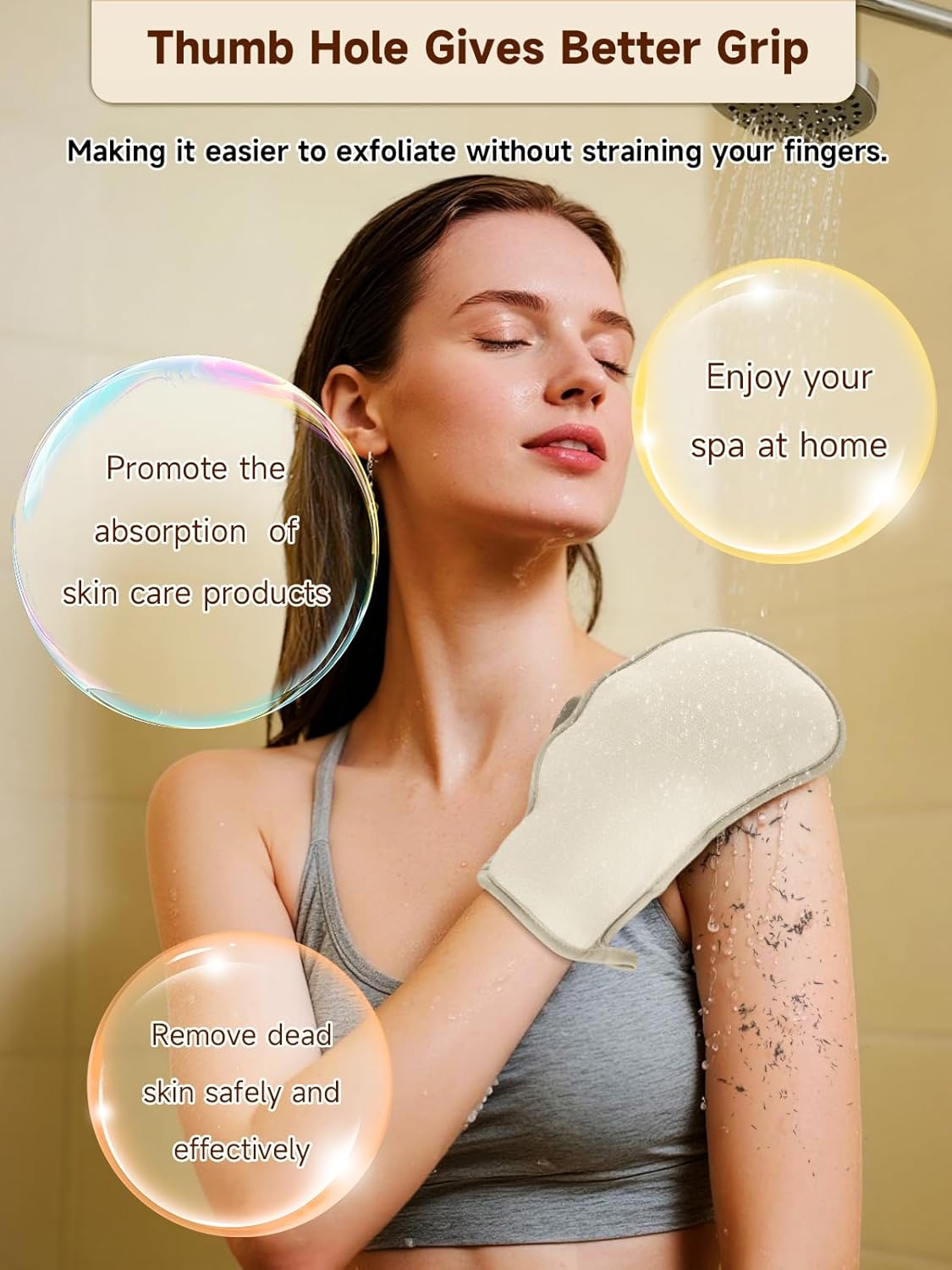 Exfoliating Glove (Original) Machine Washable Newly Upgraded With Thumb Holes Korean Body Scrubber 100% Vegan Viscose Exfoliating Mitt for Dead Skin Removal, Keratosis Pilaris & Self-Tan Prep