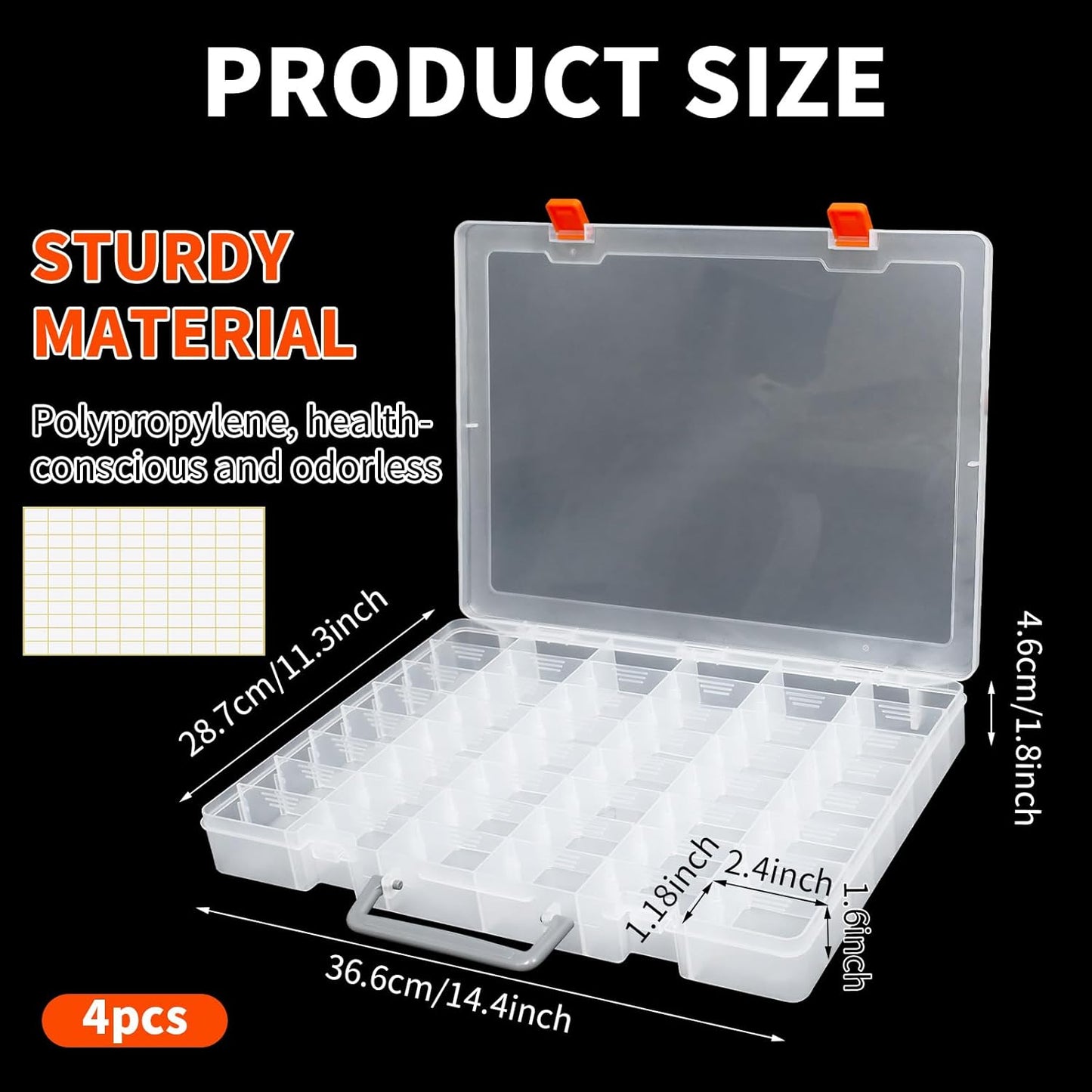 4 Pcs 48 Grids Plastic Toy Storage Case with Dividers for Mini Collectible Toys, Transparent Compartment Organizer Box for Jewelry, Craft, Beads (Box Only)