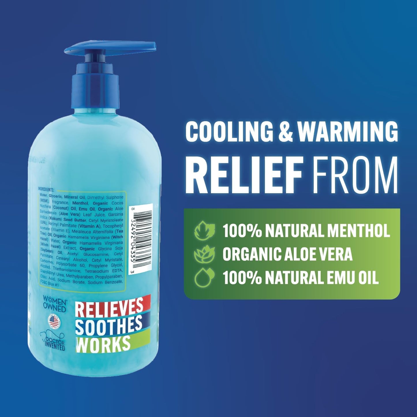 Blue Stop Max Massage Gel for Body Aches, 16 oz Pump Bottle; 3 in 1 Product Relieves Body Aches, Supports Joints and Nourishes The Skin