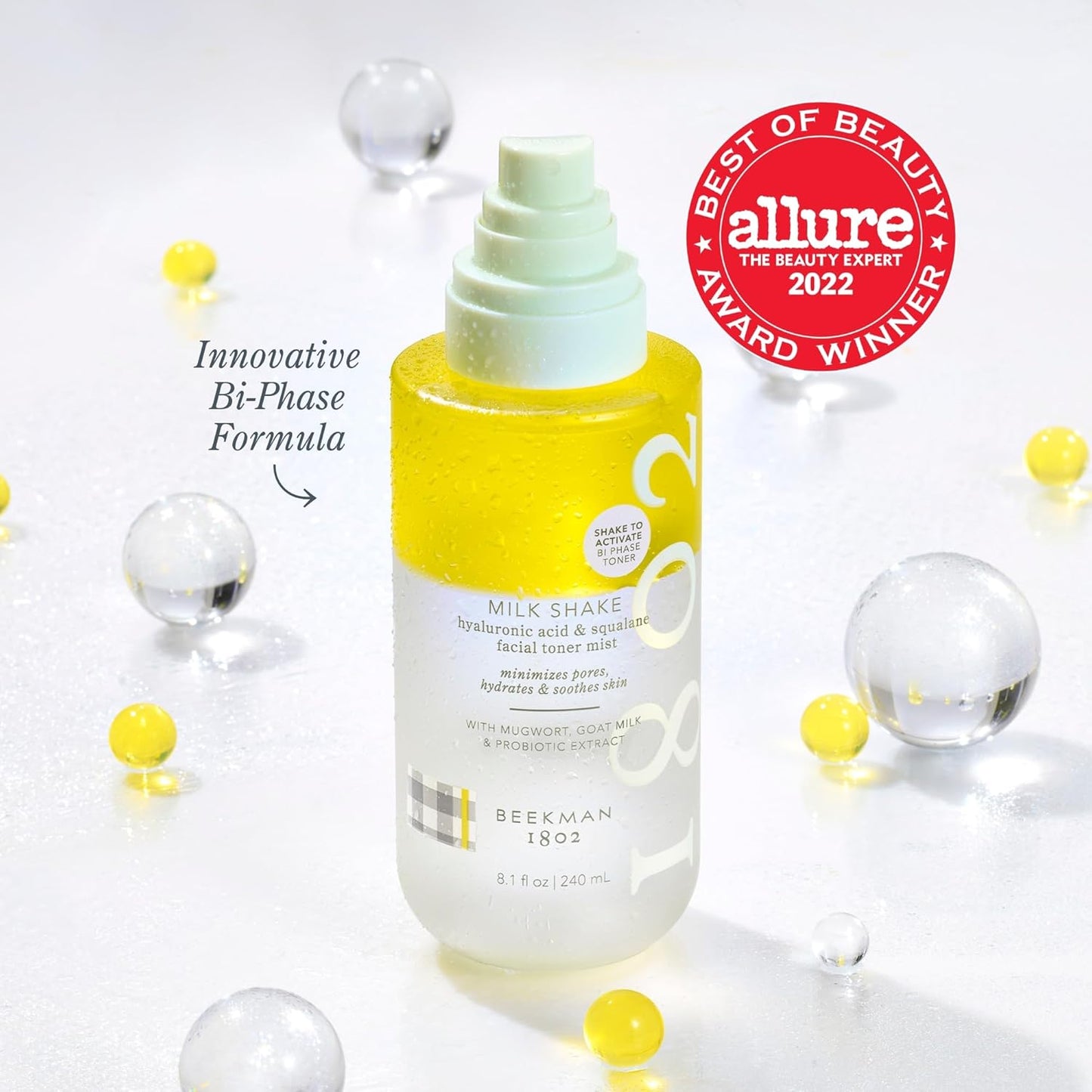 Beekman 1802 Milk Shake Hydrating Face Mist - Hyaluronic Acid & Squalane Facial Mist Minimizes Pores & Gently Moisturizes - Goat Milk Skin Toner Spray - Lightweight, Fragrance-Free Travel Toner