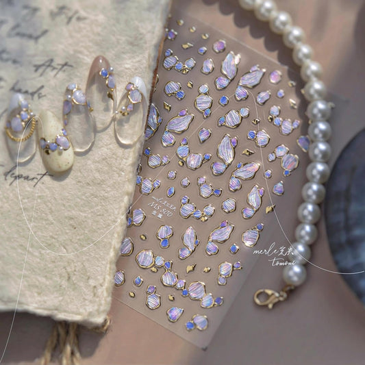 Purple Nail Stickers Irregular Shape Nail Art Decals Golden Edge with Design Nails Art Decals Self Adhesive Ombre Nails Decal Supply 5D Embossed for Women Girls Kid Manicure DIY Charms Decoration