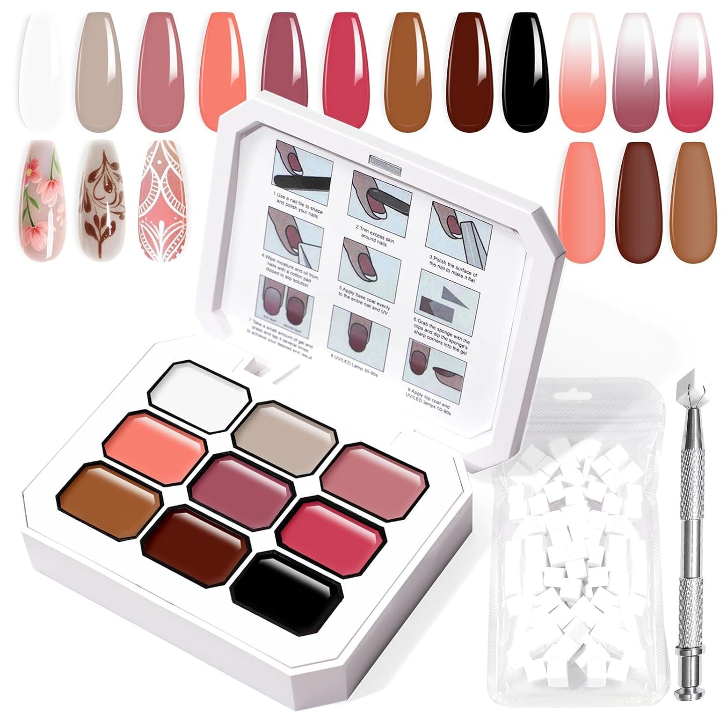 Gradient Painting Gel, 9 Colors Ombre Gel Nail Polish Nude Pink Almond Gary Sponging for Pigment Pat Aura Nails French Manicure Soak Off UV DIY Nail Art Nude Rose Chroma