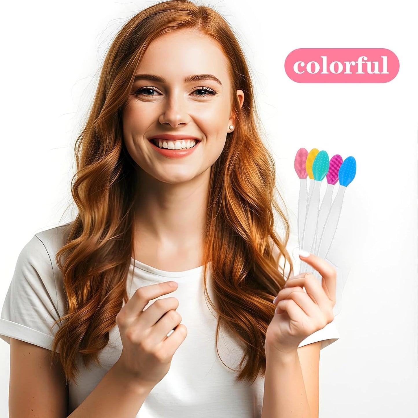 Soft Double-Side Lips Brush, 10Pcs Silicone Face Scrubber, Lip Scrub Brushes, Nose Clean Scrubber, Blackhead Removal Brushes, Gentle Exfoliating Tool for Lips Care Beauty (5 colors)