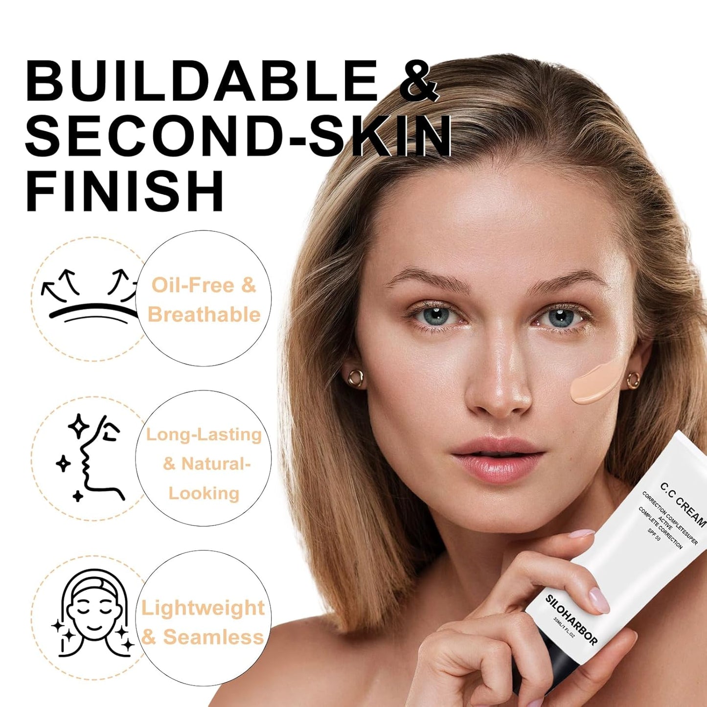 CC Cream, CC Cream Self Adjusting for Mature Skin, Color Corrector & Lightweight, Satin Skin, Suitable for All Skin Types, 1 Fl Oz (Natural)