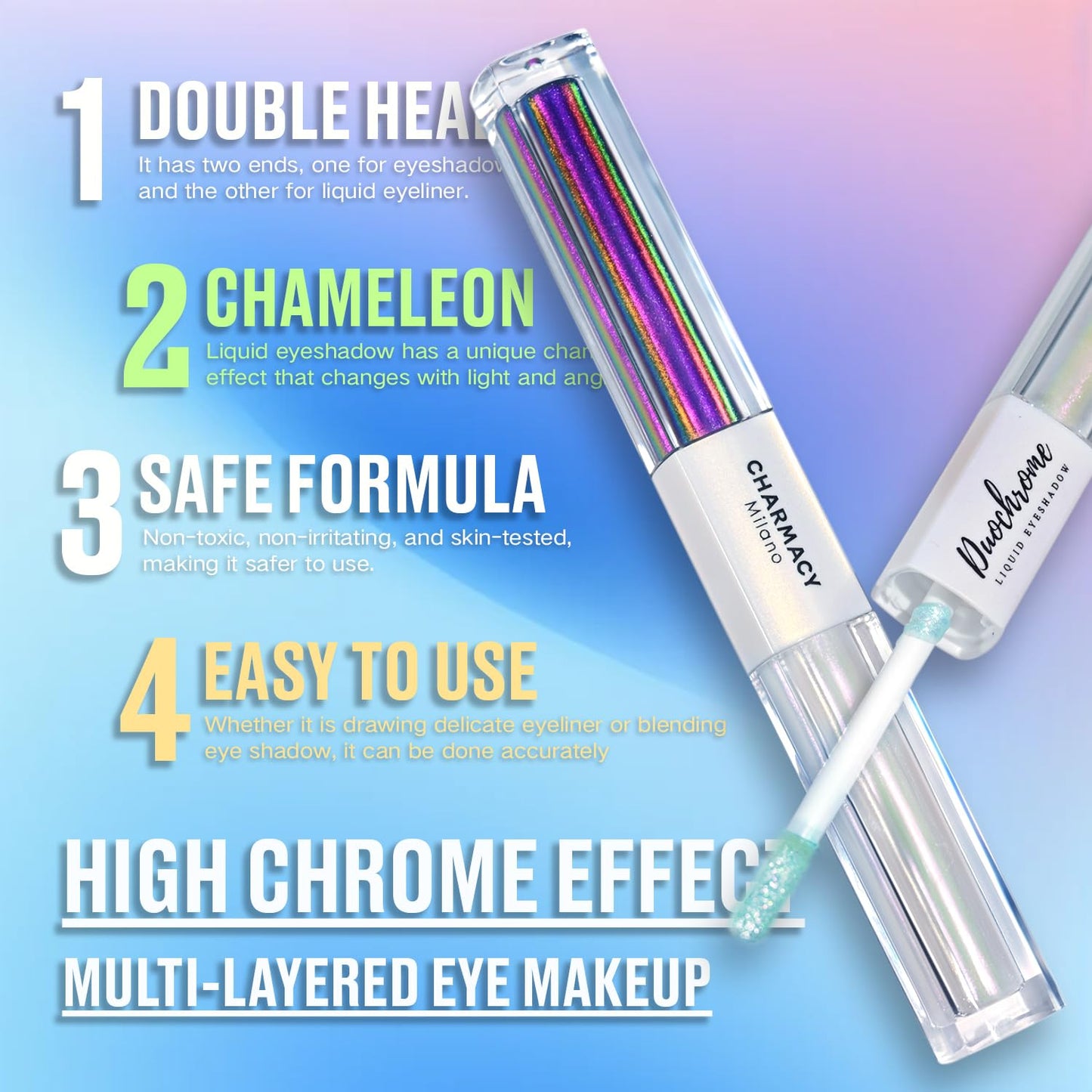 CHARMACY 2 in 1 Starlit Duochrome Liquid Eyeshadow, Glitter Sparkle Colorful Liquid Eyeliner, Quick Drying, High Pigmented, Long lasting Holographic Glitter Multichrome Eye Makeup #02