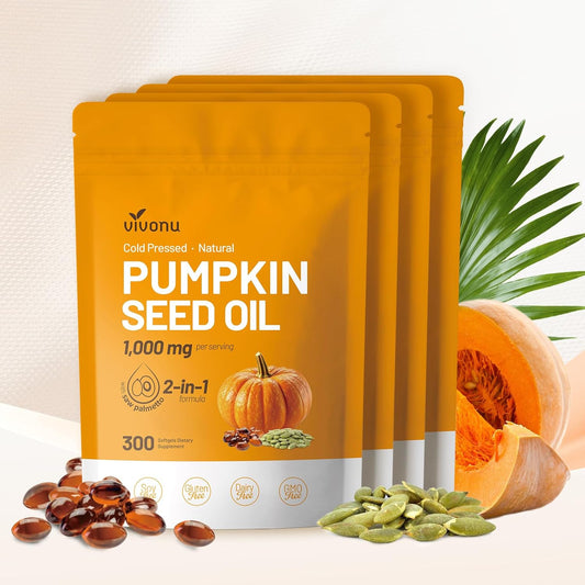 Pumpkin Seed Oil with Saw Palmetto Capsules | Cold Pressed, Pure Virgin Oil, Essential Fatty Acids & Phytosterols | 300 SoftgelsSupports Hair, Urinary, Bladder & Prostate Health, Non-GMO