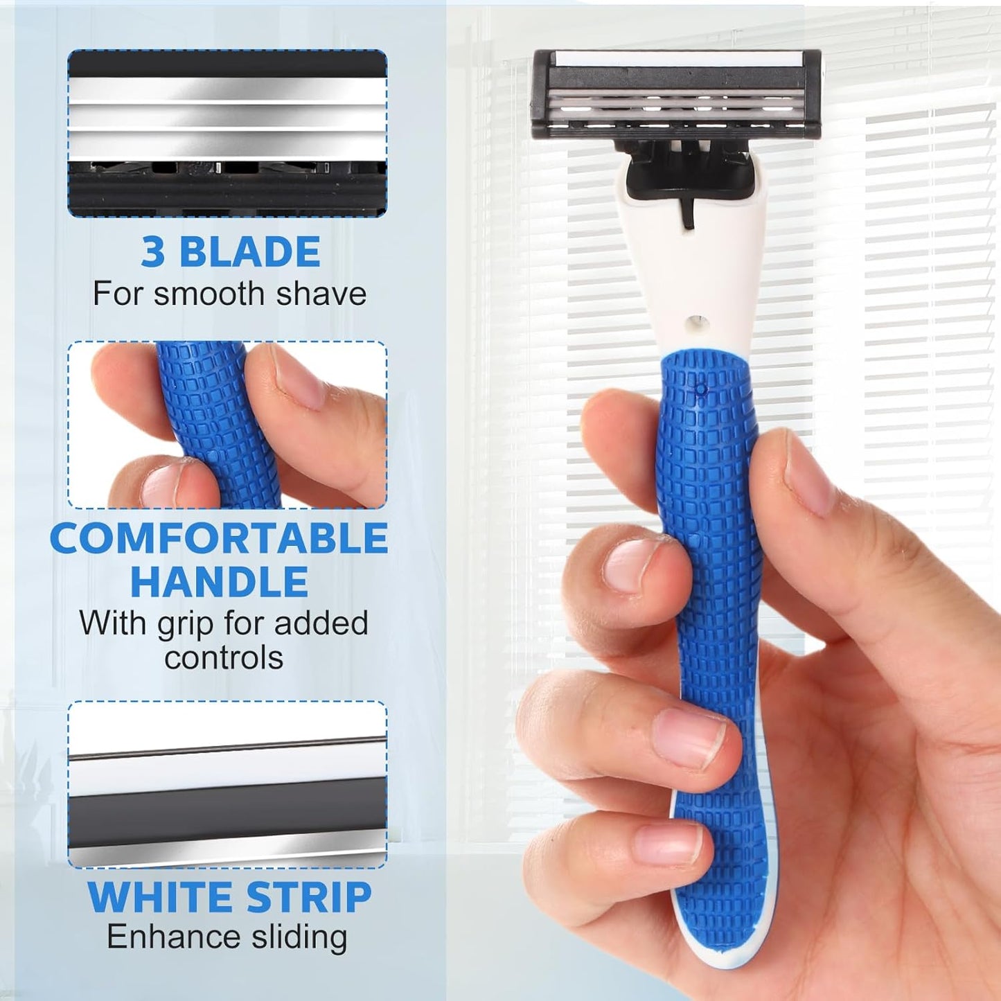 50 Pcs Refillable Three Blade Disposable Razors for Men Set Sensitive Skin Razor Travel Shave Set Shaving Gift Set, 2 Handle & 48 Cartridges