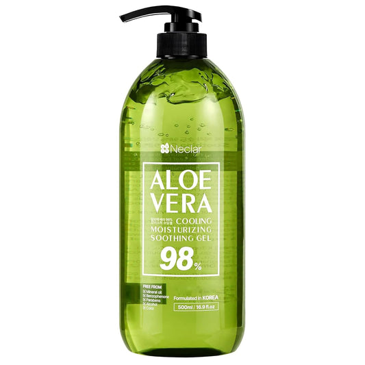 Aloe Vera Gel - for Sunburn Relief - Big 16.9 oz / 500ml - 98% Pure Aloe Gel - For Face, Skin and Hair - After Sun Care lotion - Sun Burn Moisturizer Cream (16.9 Fl oz)