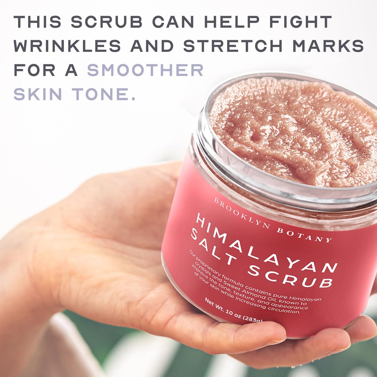 Brooklyn Botany Himalayan Salt Body Scrub - Moisturizing and Exfoliating Body, Face, Hand, Foot Scrub - Fights Stretch Marks, Fine Lines, Wrinkles - Great Gifts for Women & Men - 10 oz