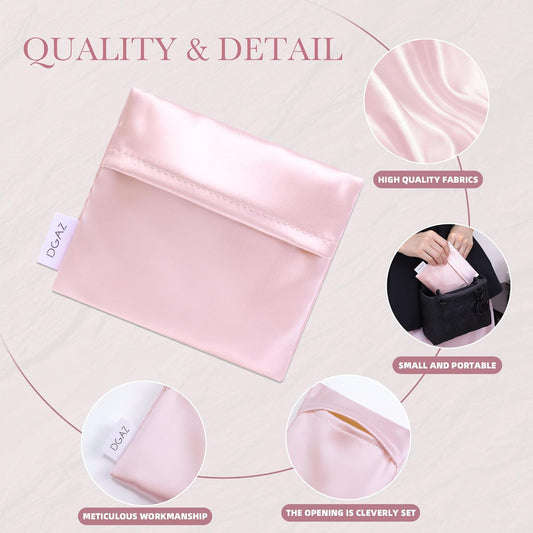 DGAZ Silk Sanitary Napkin Storage Bag, Period Bag for Teen Aged Girls, Portable Period Bag for Panty Liners/Menstrual Cup/Small Tampons，Mini Makeup Bag for Purse(Pink)