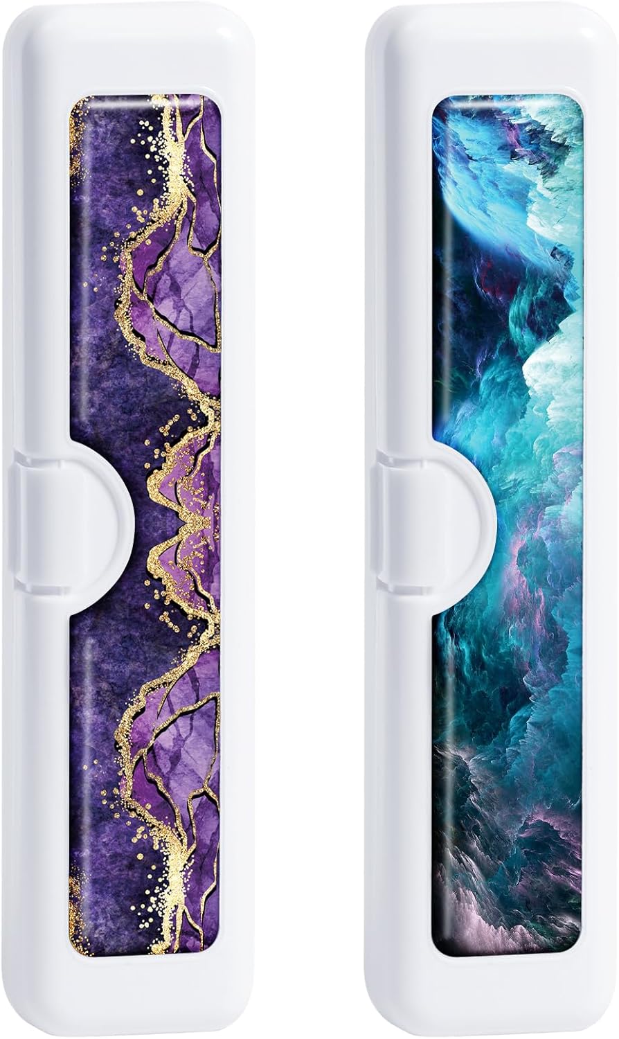 2 Pcs Toothbrush Travel Case - Colorful Pattern, Holder and Covers for Toothbrushes, Includes Tongue Scraper Case