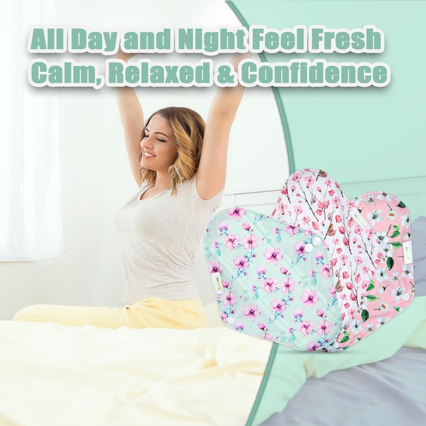 wegreeco Charcoal Reusable Menstrual Pads - Reusable Sanitary Pads | Reusable Panty Liners | Soft Cloth Menstrual Pads - 6 Pack with 1 Cloth Mini Wet Bag (M, Cherry Blossoms)