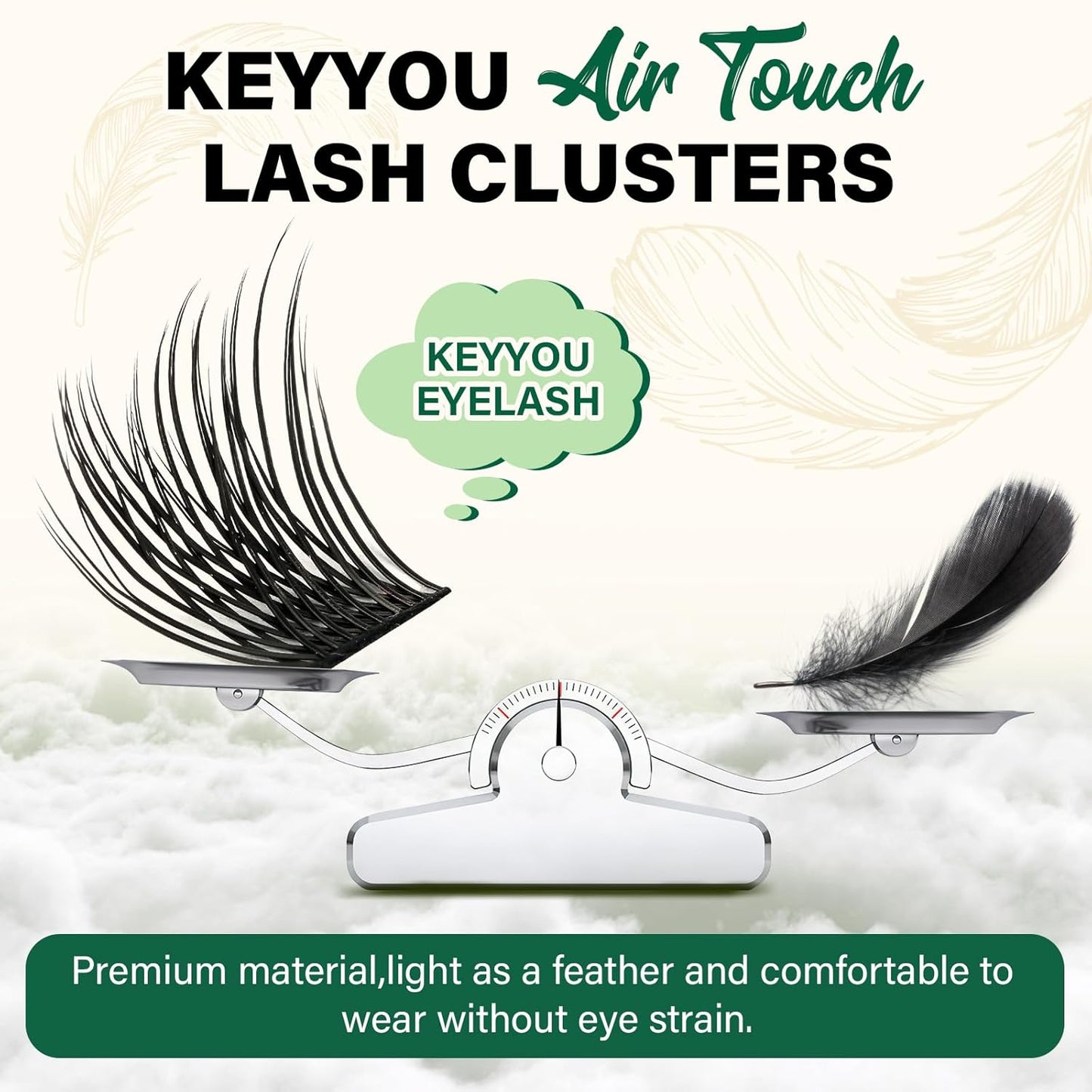 KEYYOU Lash Clusters 144pcs Individual D Curl 10mm Air Touch Cluster Lashes Super Lightweight Soft Wispy Comfortable Easy DIY at Home