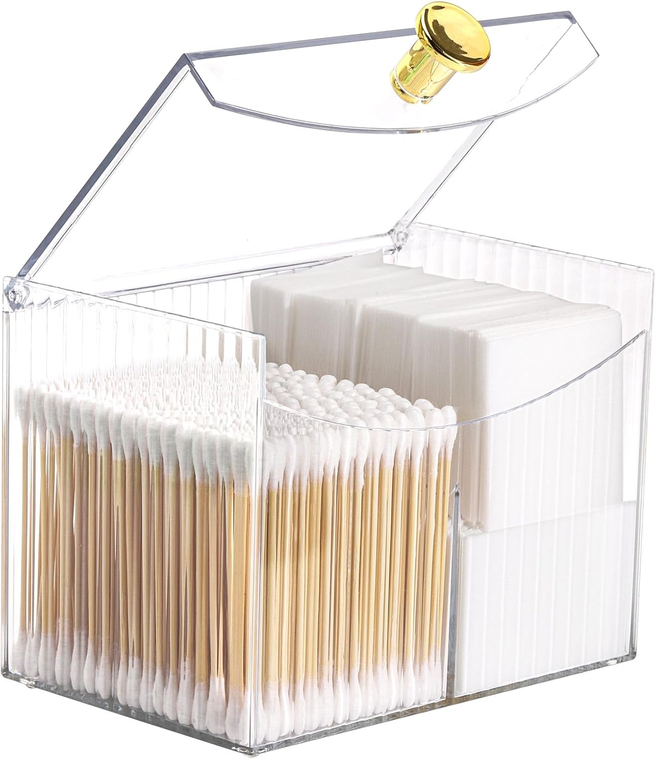 Tbestmax Qtip Holder Dispenser 2-Section Clear Bathroom Organizer 2 Grids Cotton Swab/Pad/Ball Holder Container Cosmetics Storage for Vanity