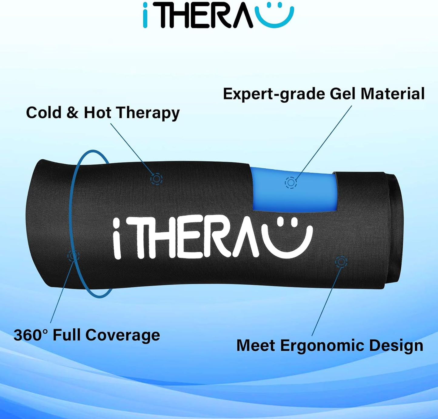 iTHERAU Knee Ice Pack Wrap, Reusable Gel Cold Pack with Cold/Hot Therapy, Cold Compression Sleeve for Elbow, Knee, Calf & Ankle for Pain Relief, Swelling, Surgery, Sports Injuries -Black, L
