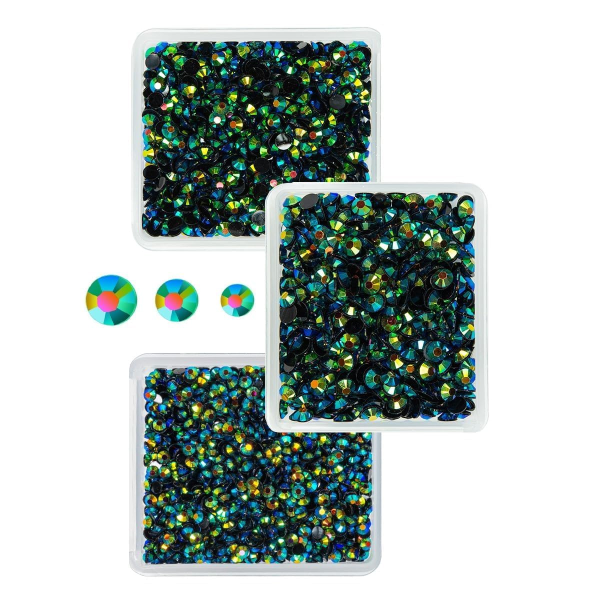 Peacok Green AB Resin Rhinestones for Crafting 3mm 4mm 5mm Flatback Jelly Stones Bulk SS10 SS16 SS20 No-Hotfix Diamonds Crystals Gems for Nails Face Eyes Makeup Body Tumblers DIY Crafts Clothes