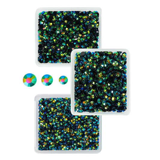Peacok Green AB Resin Rhinestones for Crafting 3mm 4mm 5mm Flatback Jelly Stones Bulk SS10 SS16 SS20 No-Hotfix Diamonds Crystals Gems for Nails Face Eyes Makeup Body Tumblers DIY Crafts Clothes