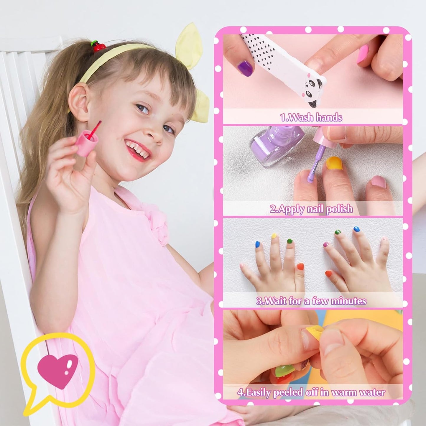 Kids Nail Polish 12 Colors Girls Nail Kit with Glitter Stickers and PVC Organizer Bag Non Toxic, Quick Dry Peel Off Safe Nail Polish
