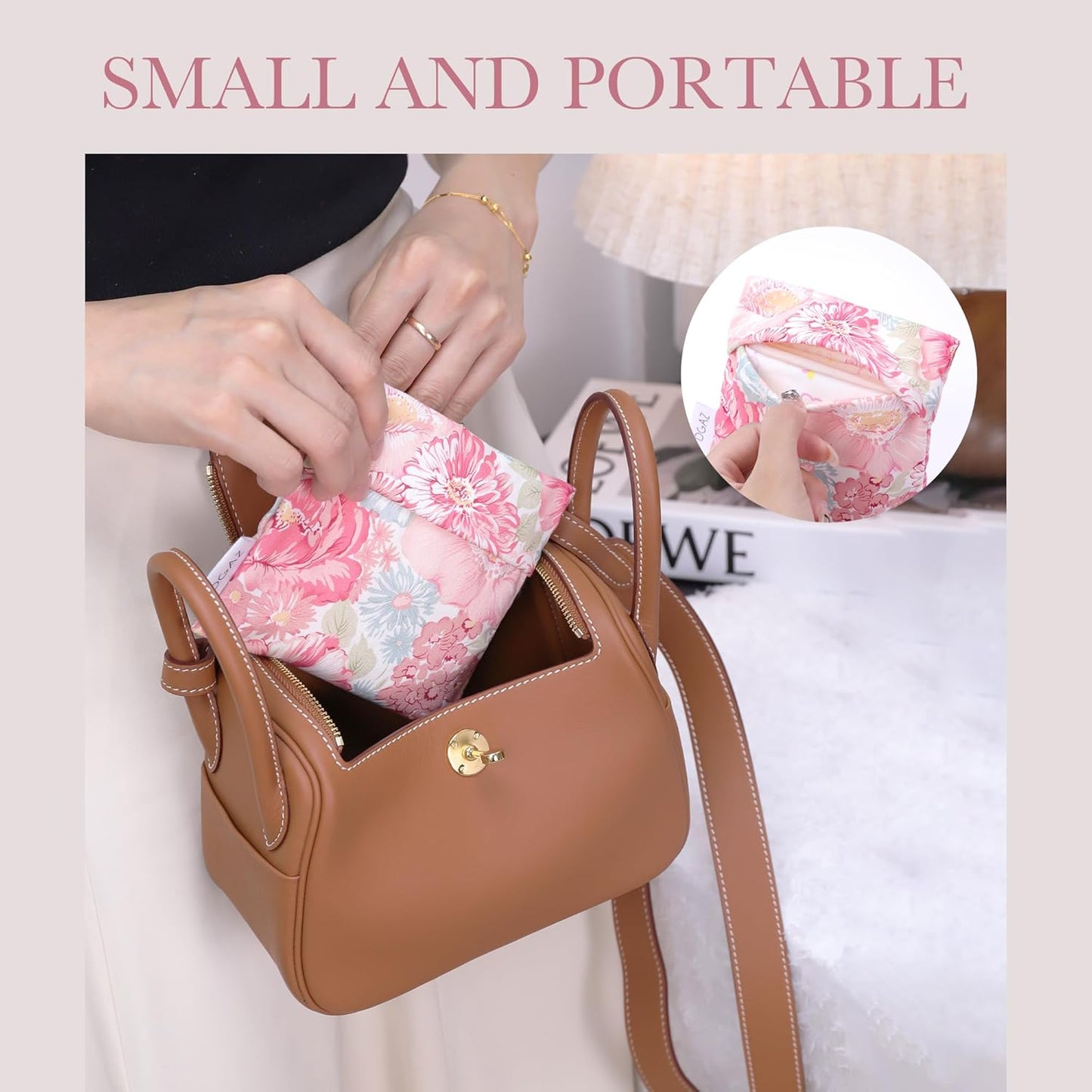 DGAZ Sanitary Napkin Storage Bag, Period Bag for Teen Aged Girls, Portable Period Bag for Panty Liners/Menstrual Cup/Small Tampons，Mini Makeup Bag for Purse(Blooming)