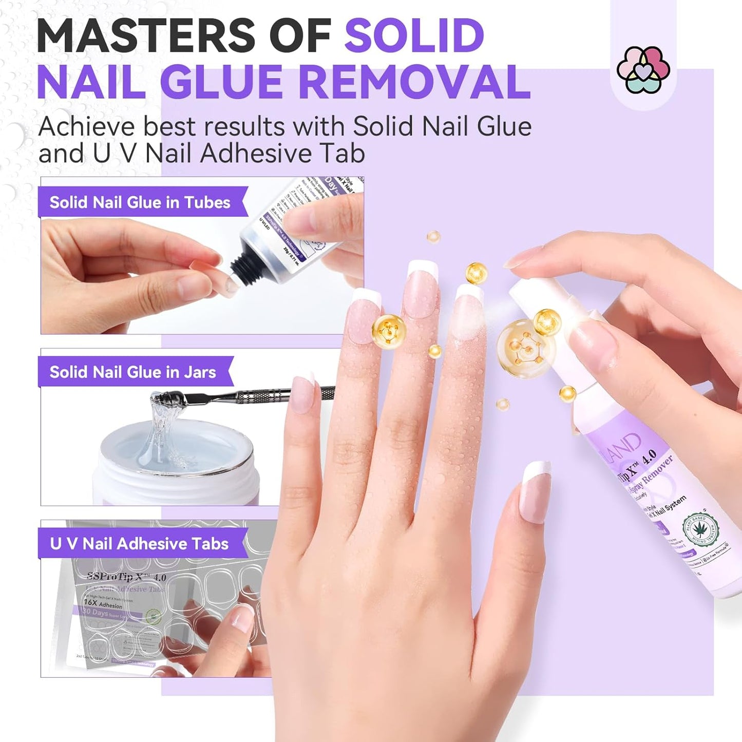 SAVILAND Pro Solid Nail Glue Gel & Remover Kit: 30 Days Long Lasting Gel Glues 20 g Strong Bond Gel Glues for Nails with 60 ml Quick Press On Nails Remover & Mini Nail Lamp for Press Ons