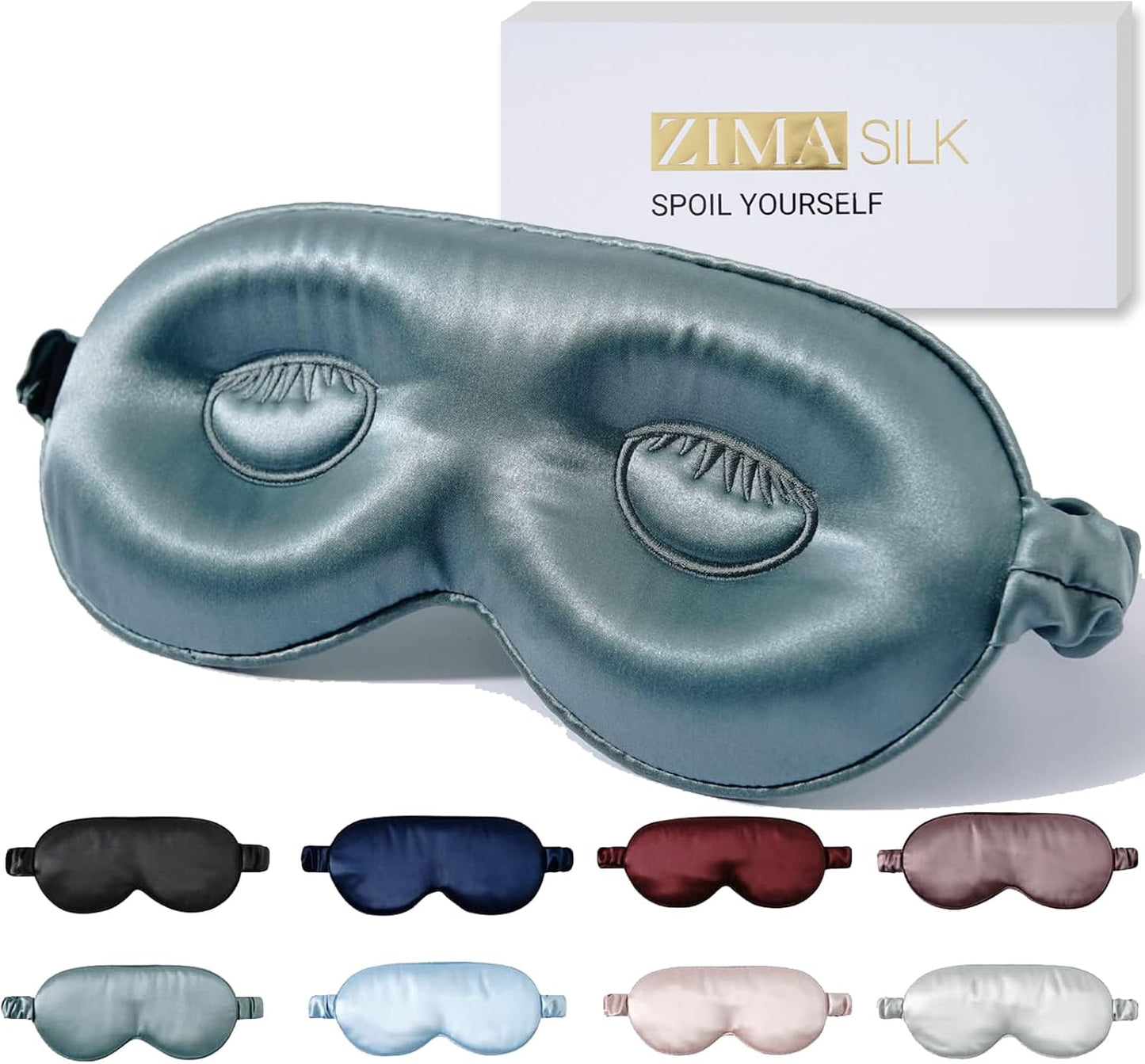 ZIMASILK Adjustable 22 Momme 100% Mulberry Silk Sleep Mask, 3D Contoured Cup Eye Mask for Sleeping, Super Soft Breathable Blindfold, Perfect Blocks Light for Sleeping. (Bluestone)