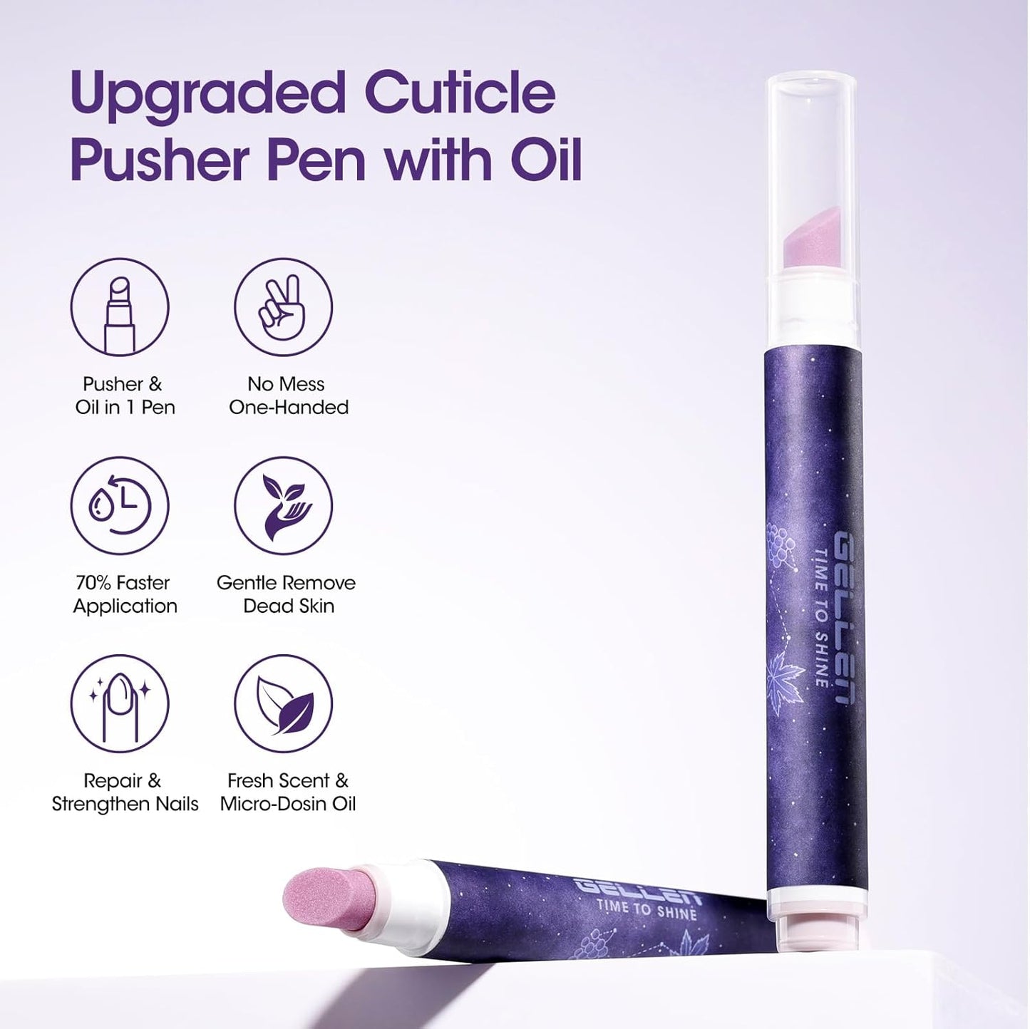 Gellen 4-in-1 Cuticle Pusher Pen with Micro-Dosin Oil, Cuticle Remover & Cuticle Oil in a Pen, Ceramic Nail Pusher Pen for Hangnails & Dry & Damaged Nails, Nail Care Pen for Repair & Nourish Nails