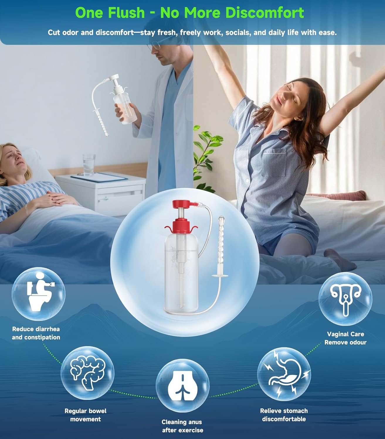 Enema Kit for Colon Cleansing Anti Back-Flow - Anal Douche with Syringe Handle and 3 Nozzle Tip - Vaginal Douche for Women/Douches for Men - 600 ml / 20.29 OZ