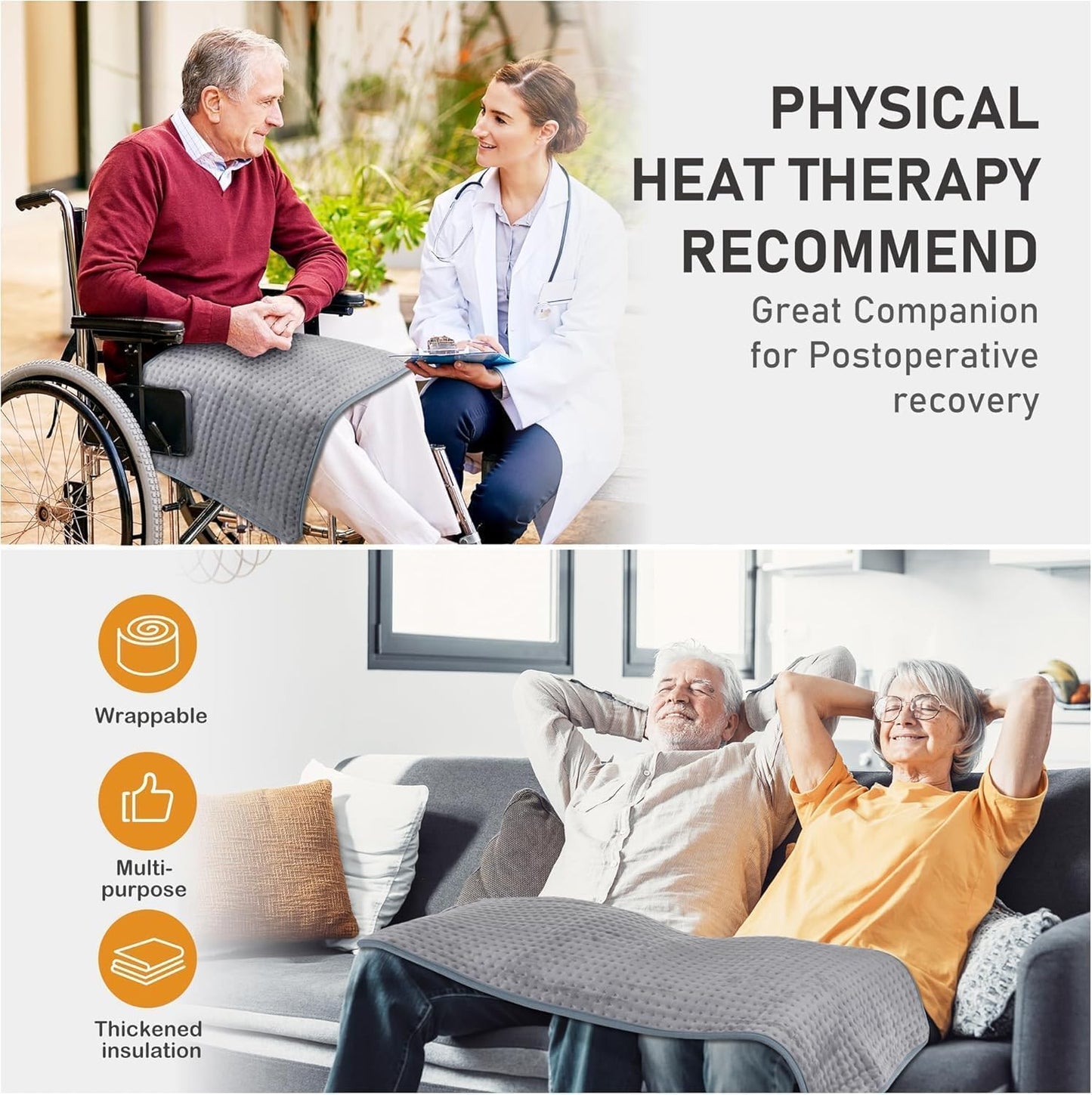 Large Heating Pad for Back Pain & Cramps Relief, 17x33 Inch, 10 Heat Settings & Moist Heat Therapy, 3 Auto Shut-Off Timers, Electric Heating Pad for Shoulder & Neck