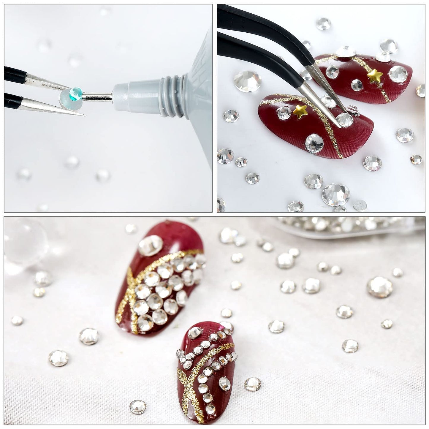 4240Pcs Lt. Green Flatback Rhinestones 6 Sizes Crystal Diamonds for Nail Art Crafts Clothes Shoes with Tweezers and Picking Pen