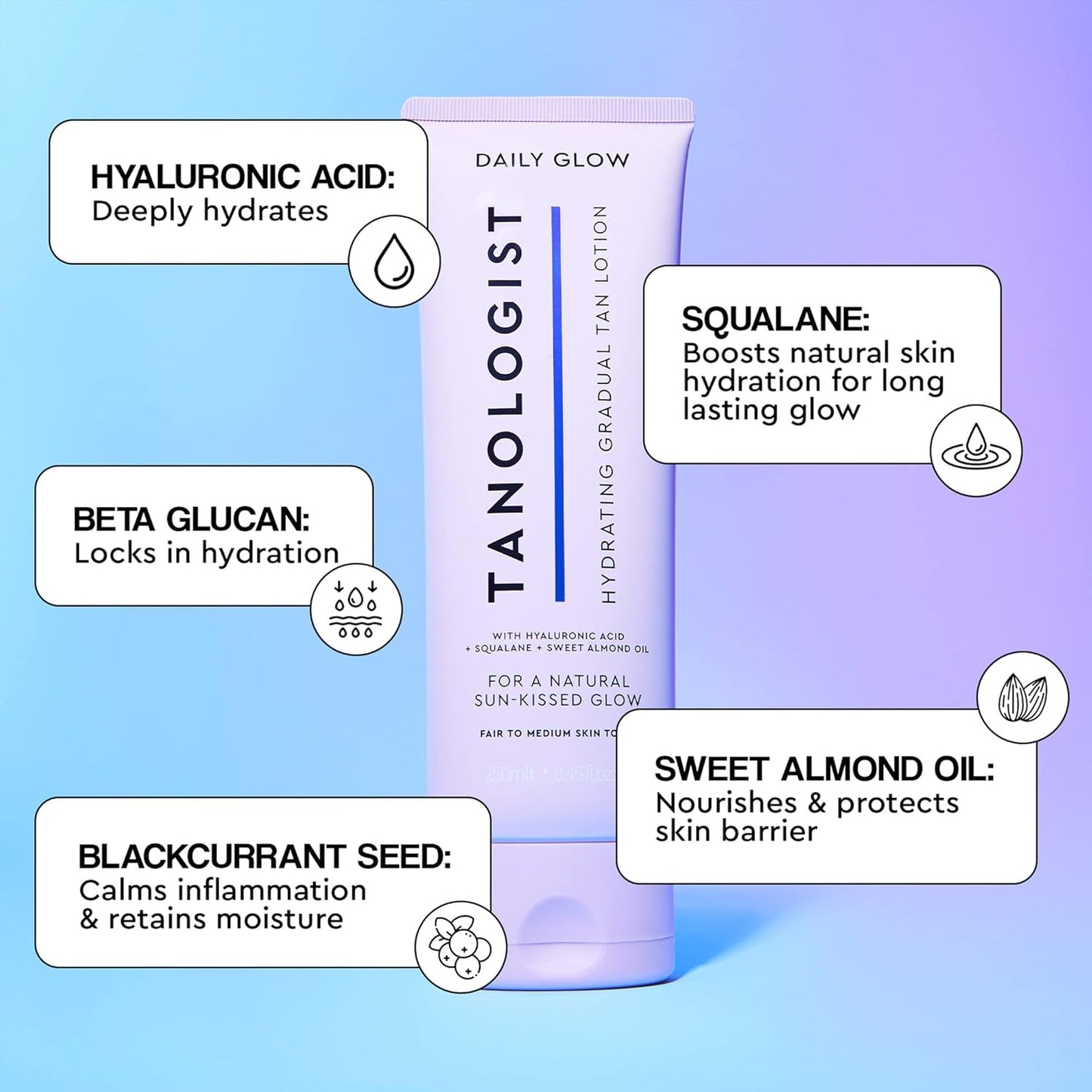 Tanologist Hydrating Daily Glow Body Lotion- Medium/Dark, Gradual Tanning Lotion, No Fake Tan Smell, Streak-Free & Natural Looking Self Tanner, Moisturizing, Vegan, 8.45 fl. oz/250 ml Tube