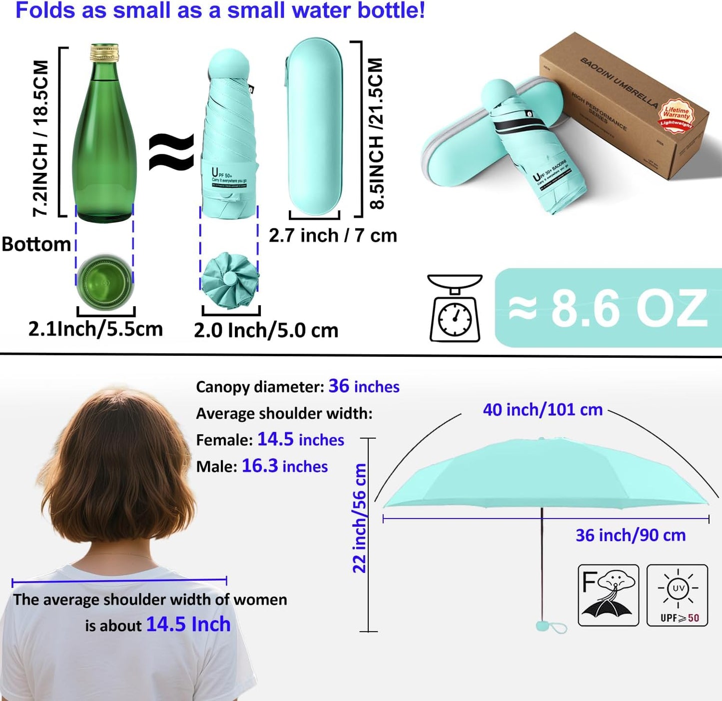 BAODINI Travel Essentials Mini Umbrella for Purse With Case Small Compact UV Sun Protection Lightweight Tiny Pocket Manual Open Close Umbrella for Women Kids and Men Fit Purse Backpack